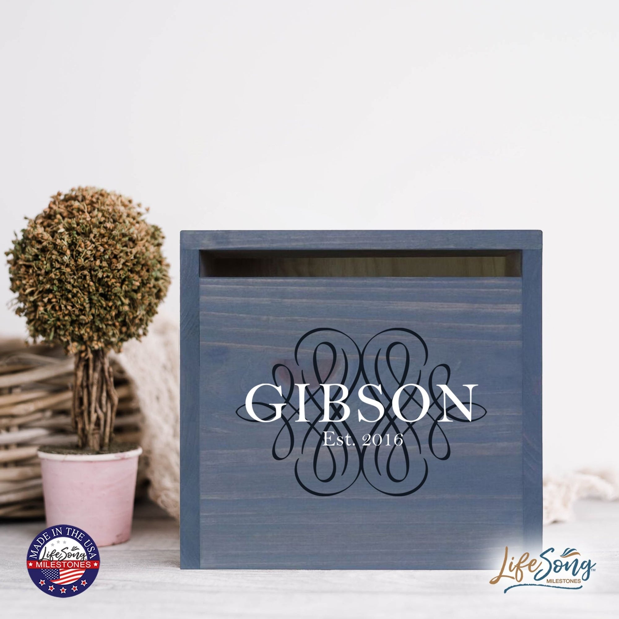 Personalized Wooden Card Box for Wedding Ceremonies, Venues, Receptions, Bridal Showers, and Engagement Parties 13.5x12 - Gibson - LifeSong Milestones