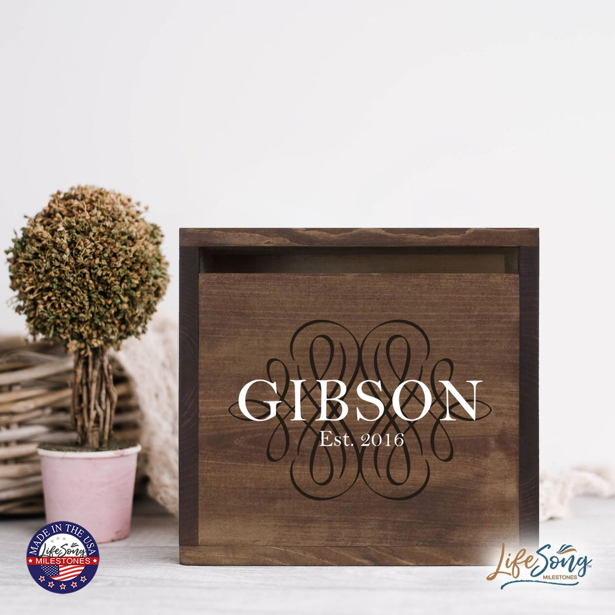 Personalized Wooden Card Box for Wedding Ceremonies, Venues, Receptions, Bridal Showers, and Engagement Parties 13.5x12 - Gibson - LifeSong Milestones