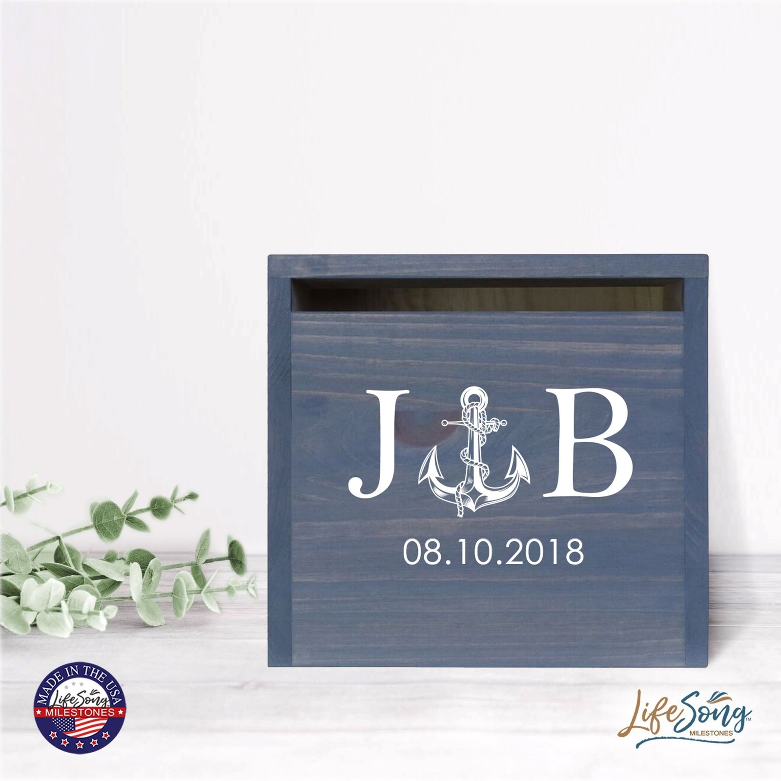 Personalized Wooden Card Box for Wedding Ceremonies, Venues, Receptions, Bridal Showers, and Engagement Parties 13.5x12 - J&B (Anchor) - LifeSong Milestones