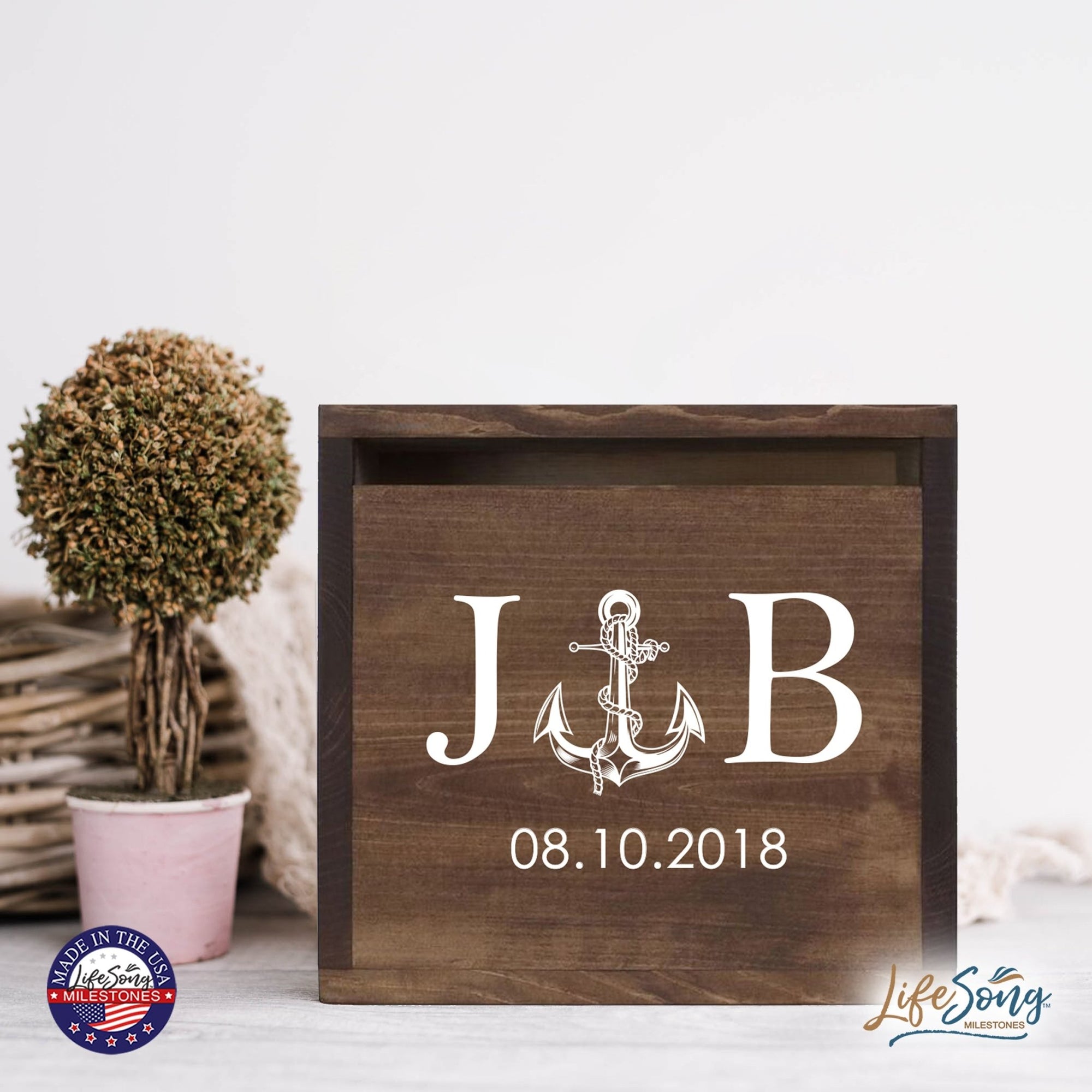 Personalized Wooden Card Box for Wedding Ceremonies, Venues, Receptions, Bridal Showers, and Engagement Parties 13.5x12 - J&B (Anchor) - LifeSong Milestones