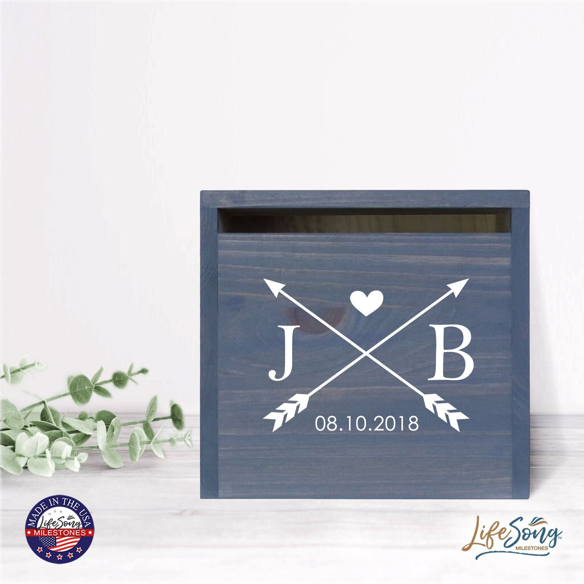 Personalized Wooden Card Box for Wedding Ceremonies, Venues, Receptions, Bridal Showers, and Engagement Parties 13.5x12 - J&B (Arrows) - LifeSong Milestones