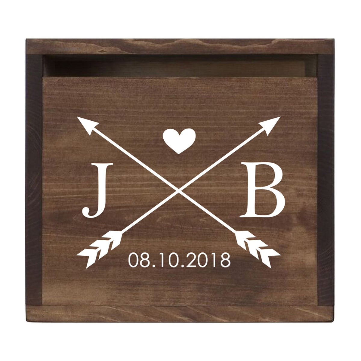 Personalized Wooden Card Box for Wedding Ceremonies, Venues, Receptions, Bridal Showers, and Engagement Parties 13.5x12 - J&amp;B (Arrows) - LifeSong Milestones