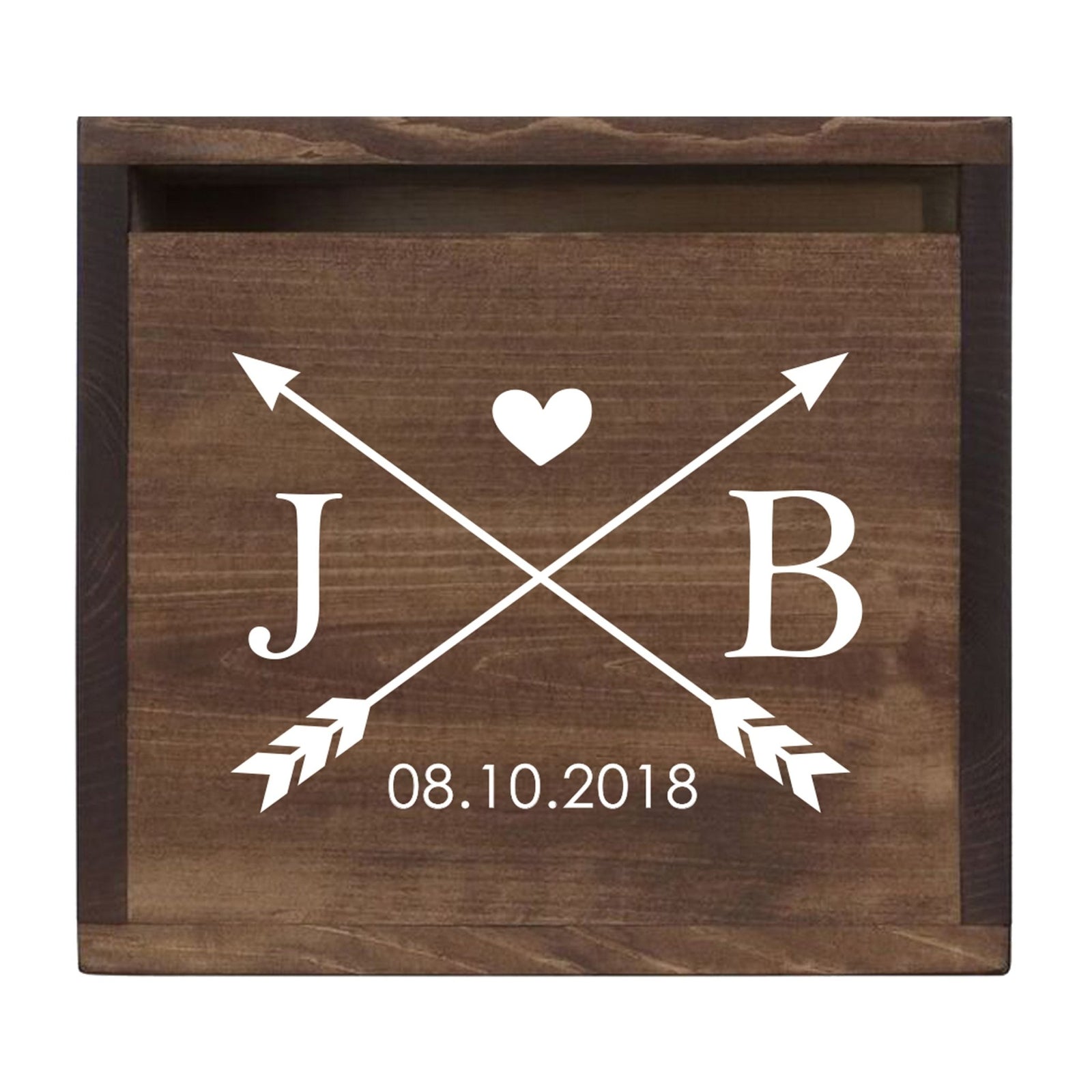 Personalized Wooden Card Box for Wedding Ceremonies, Venues, Receptions, Bridal Showers, and Engagement Parties 13.5x12 - J&B (Arrows) - LifeSong Milestones