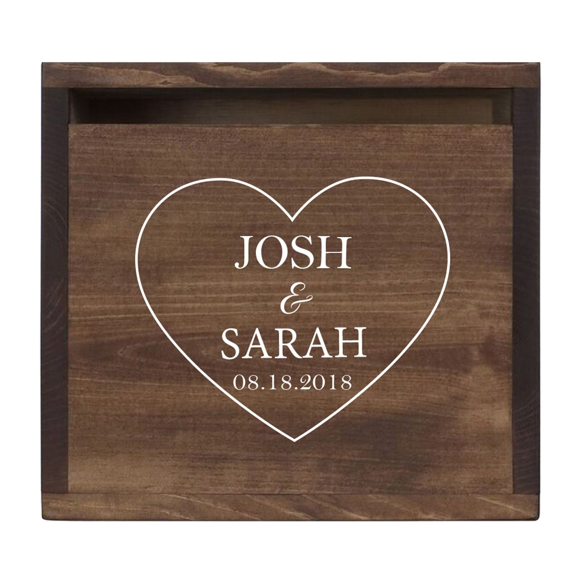 Personalized Wooden Card Box for Wedding Ceremonies, Venues, Receptions, Bridal Showers, and Engagement Parties 13.5x12 - Josh & Sarah (Heart) - LifeSong Milestones