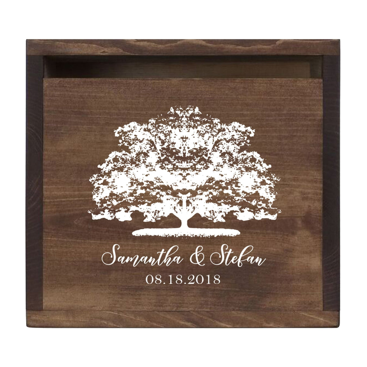 Personalized Wooden Card Box for Wedding Ceremonies, Venues, Receptions, Bridal Showers, and Engagement Parties 13.5x12 - Samantha & Stefan (Tree) - LifeSong Milestones