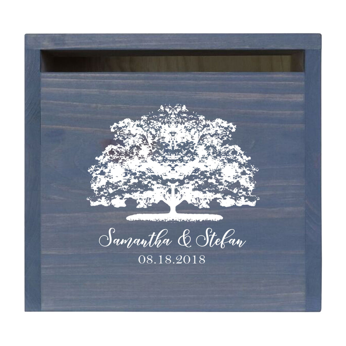 Personalized Wooden Card Box for Wedding Ceremonies, Venues, Receptions, Bridal Showers, and Engagement Parties 13.5x12 - Samantha &amp; Stefan (Tree) - LifeSong Milestones