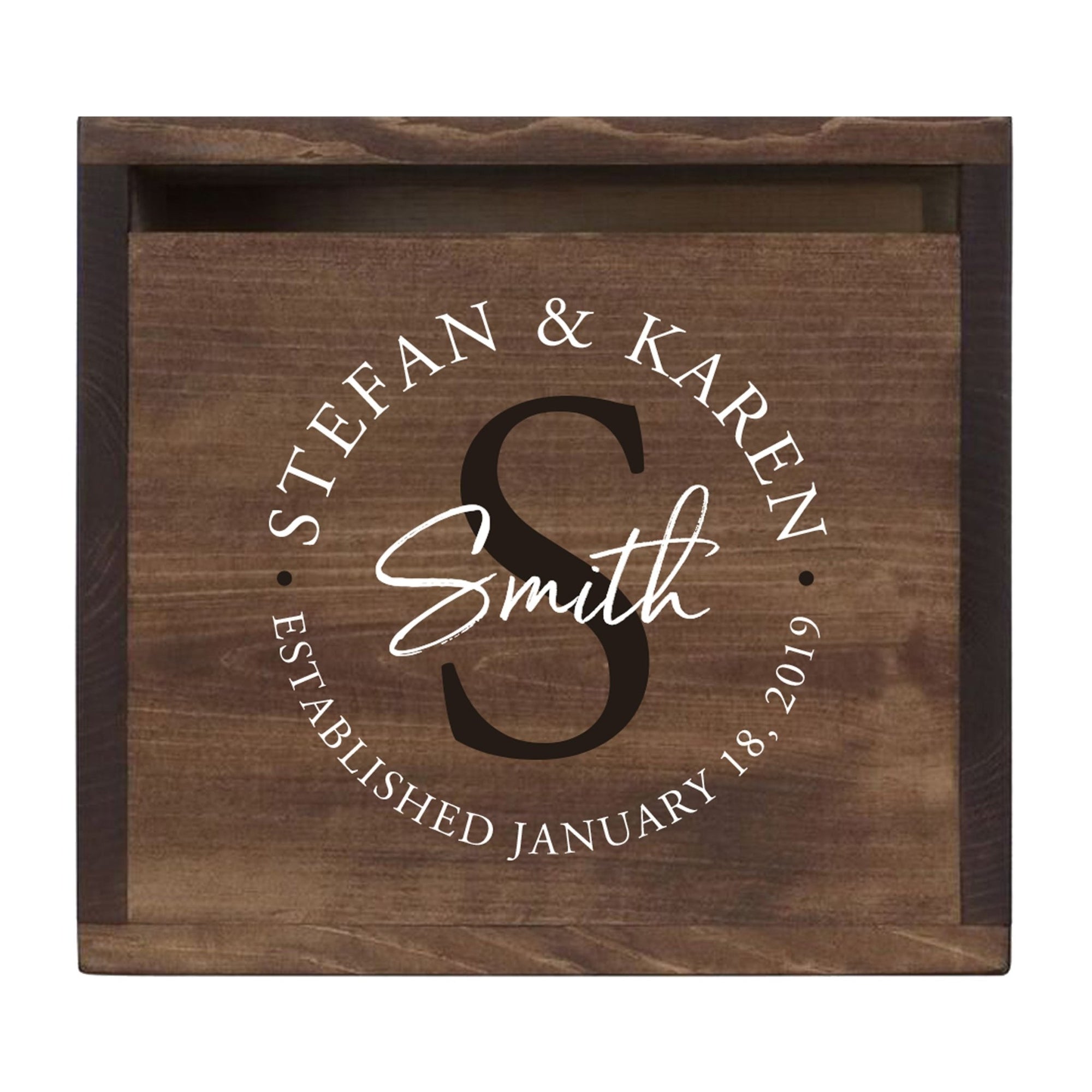 Personalized Wooden Card Box for Wedding Ceremonies, Venues, Receptions, Bridal Showers, and Engagement Parties 13.5x12 - Stefan & Karen (S) - LifeSong Milestones