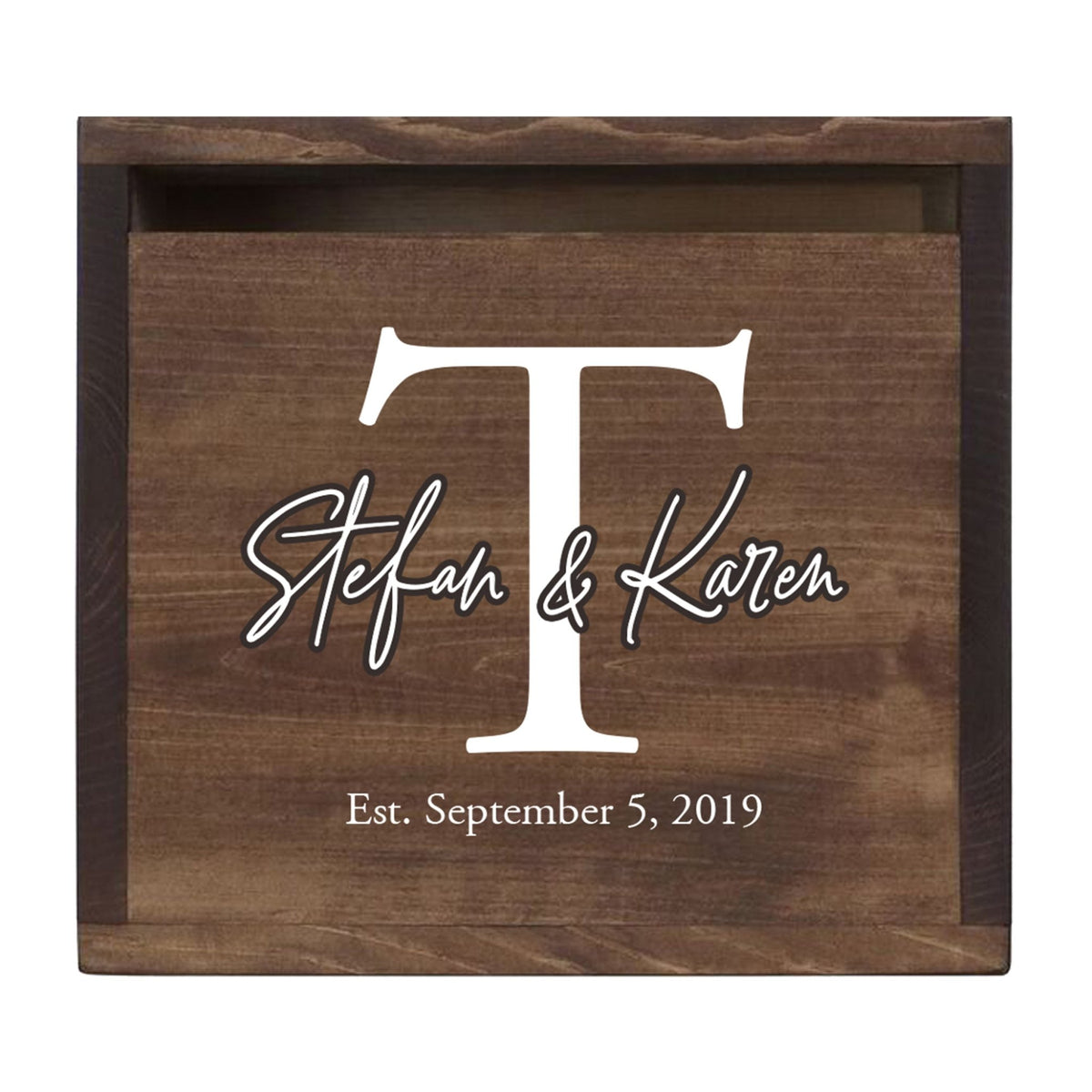 Personalized Wooden Card Box for Wedding Ceremonies, Venues, Receptions, Bridal Showers, and Engagement Parties 13.5x12 - Stefan &amp; Karen (T) - LifeSong Milestones