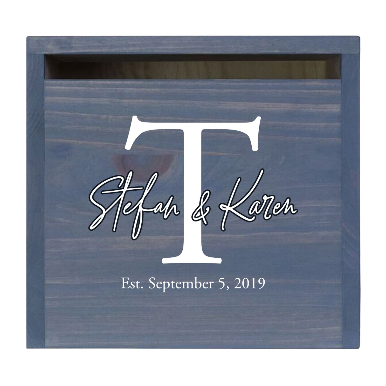 Personalized Wooden Card Box for Wedding Ceremonies, Venues, Receptions, Bridal Showers, and Engagement Parties 13.5x12 - Stefan & Karen (T) - LifeSong Milestones