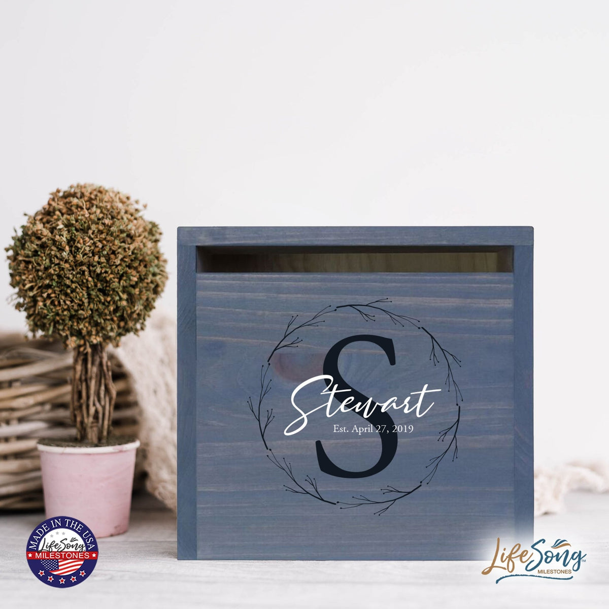 Personalized Wooden Card Box for Wedding Ceremonies, Venues, Receptions, Bridal Showers, and Engagement Parties 13.5x12 - Stewart (S) - LifeSong Milestones