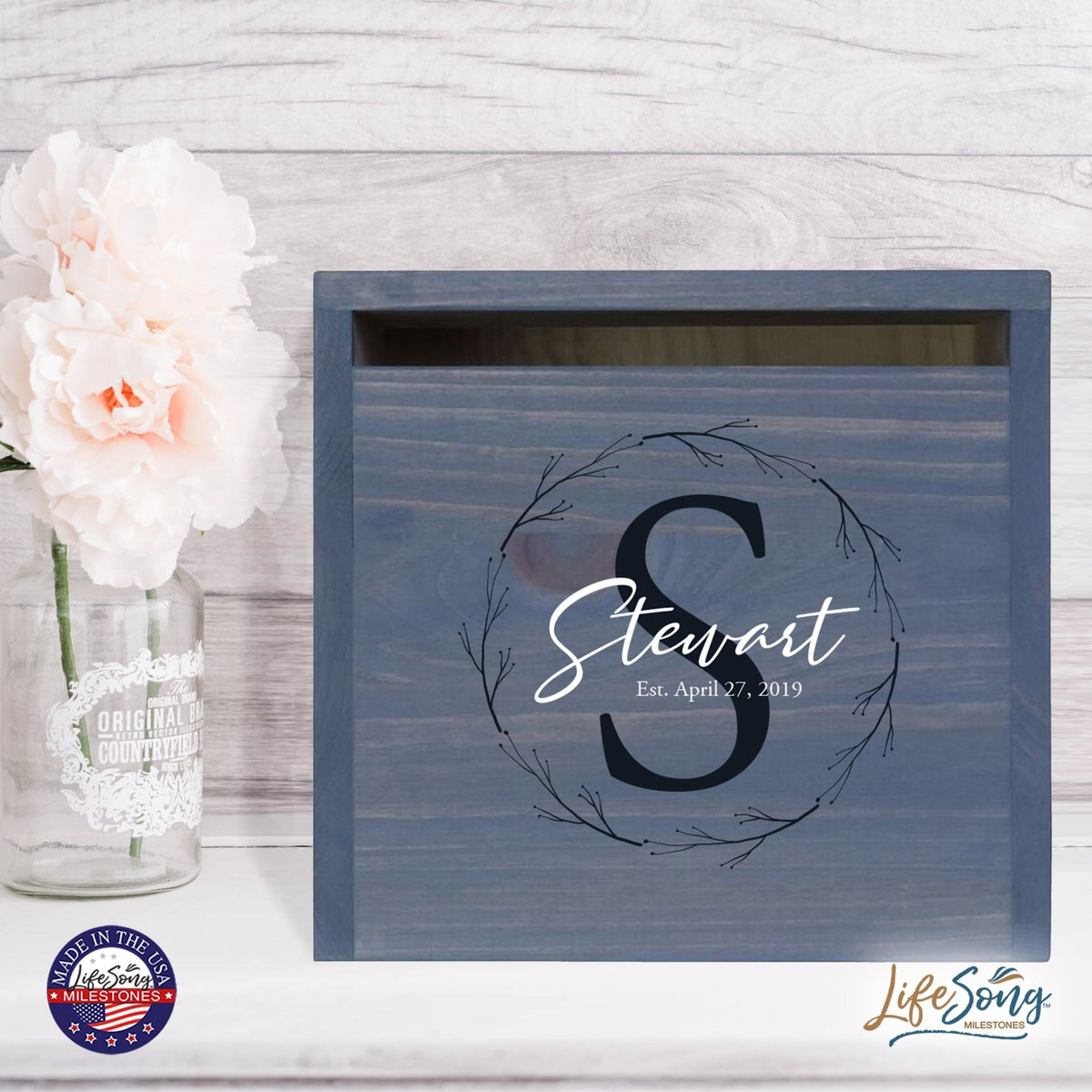 Personalized Wooden Card Box for Wedding Ceremonies, Venues, Receptions, Bridal Showers, and Engagement Parties 13.5x12 - Stewart (S) - LifeSong Milestones