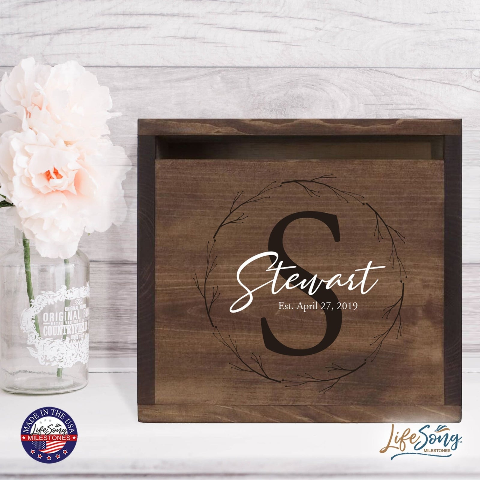 Personalized Wooden Card Box for Wedding Ceremonies, Venues, Receptions, Bridal Showers, and Engagement Parties 13.5x12 - Stewart (S) - LifeSong Milestones