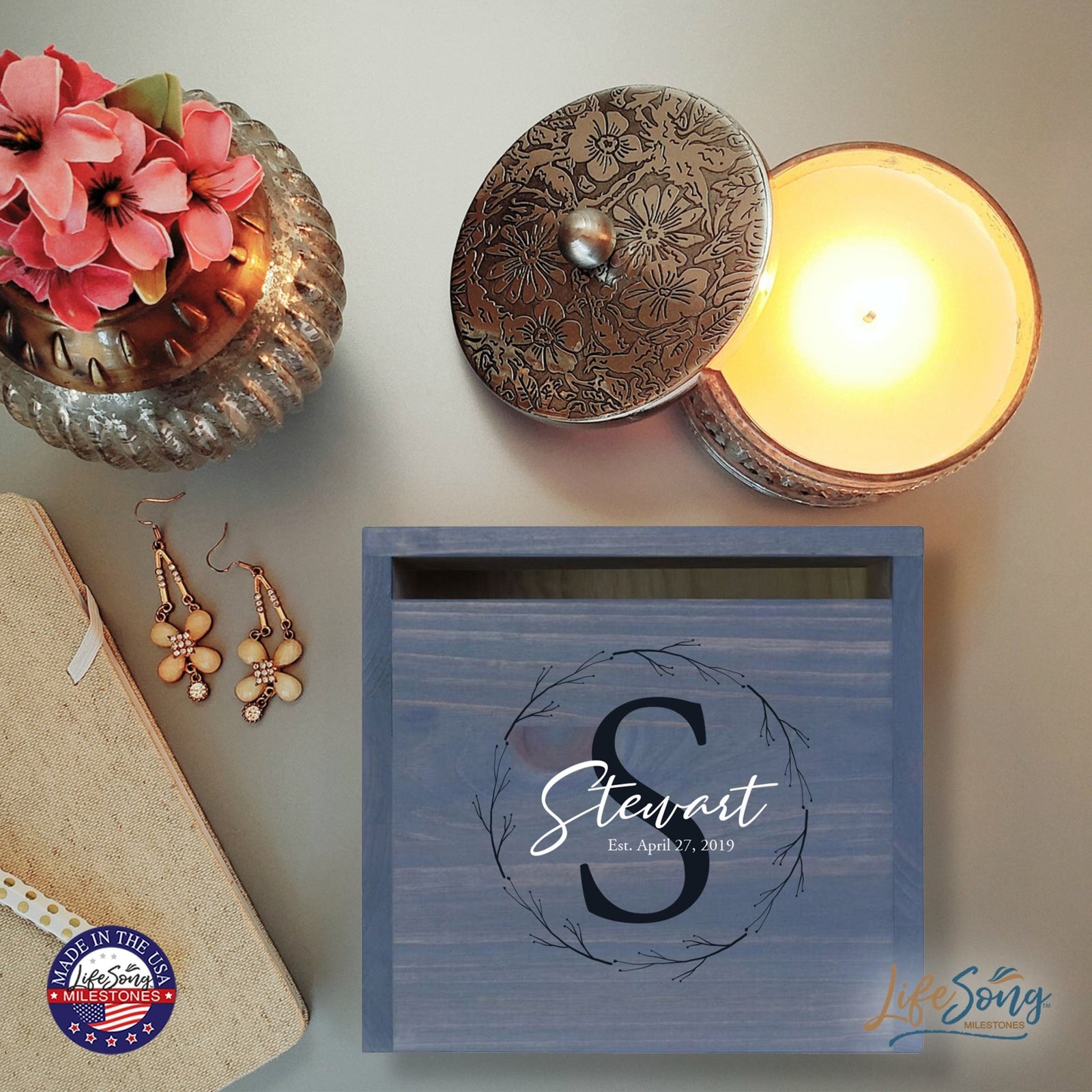 Personalized Wooden Card Box for Wedding Ceremonies, Venues, Receptions, Bridal Showers, and Engagement Parties 13.5x12 - Stewart (S) - LifeSong Milestones