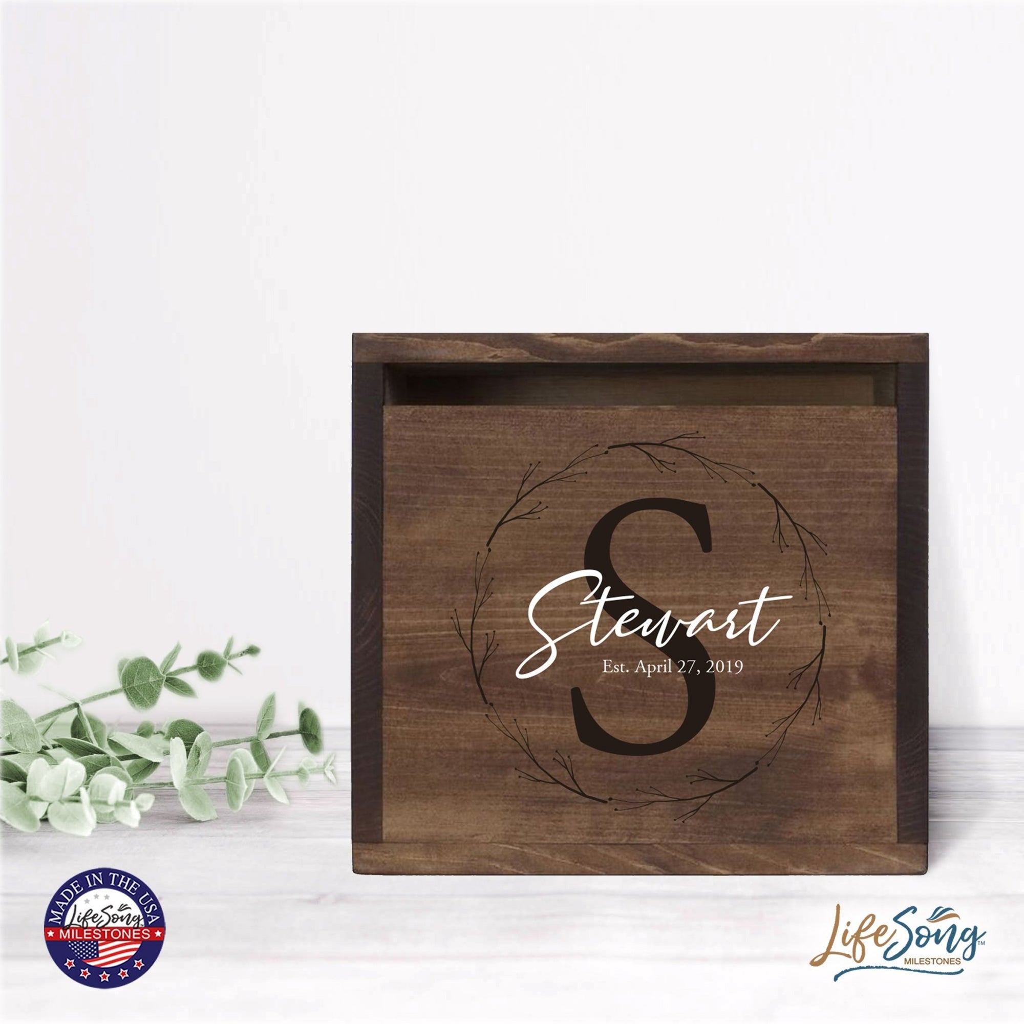 Personalized Wooden Card Box for Wedding Ceremonies, Venues, Receptions, Bridal Showers, and Engagement Parties 13.5x12 - Stewart (S) - LifeSong Milestones