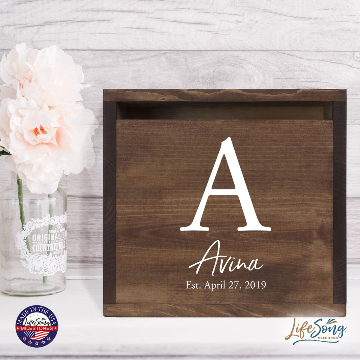 Personalized Wooden Card Box for Wedding Ceremonies, Venues, Receptions, Bridal Showers, and Engagement Parties 13.5x12 - The Avina - LifeSong Milestones