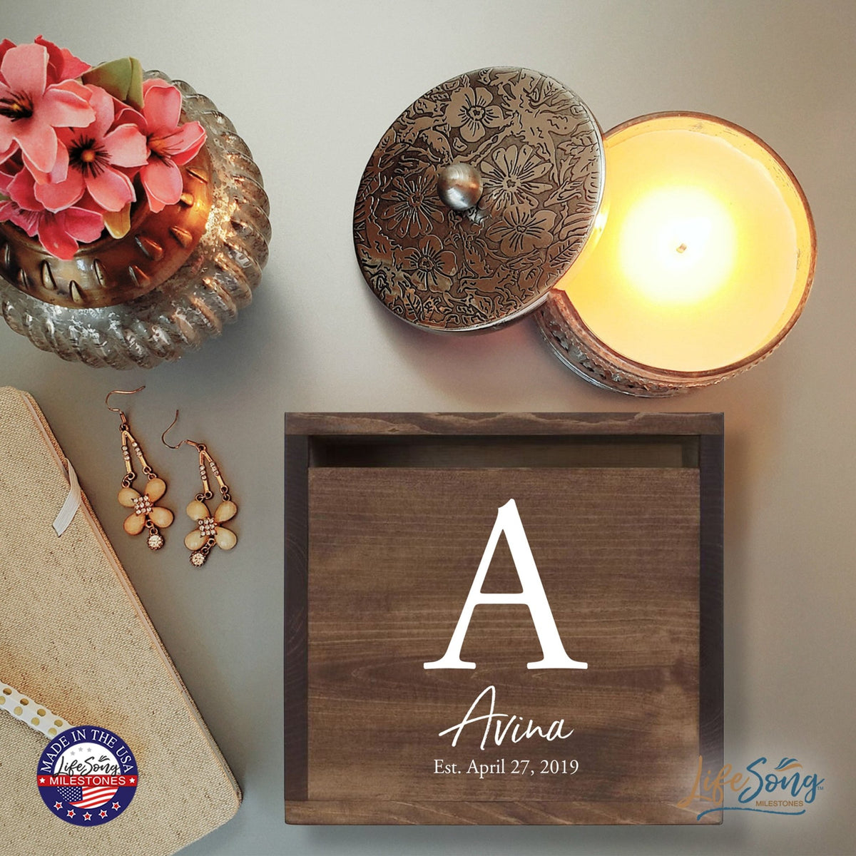 Personalized Wooden Card Box for Wedding Ceremonies, Venues, Receptions, Bridal Showers, and Engagement Parties 13.5x12 - The Avina - LifeSong Milestones