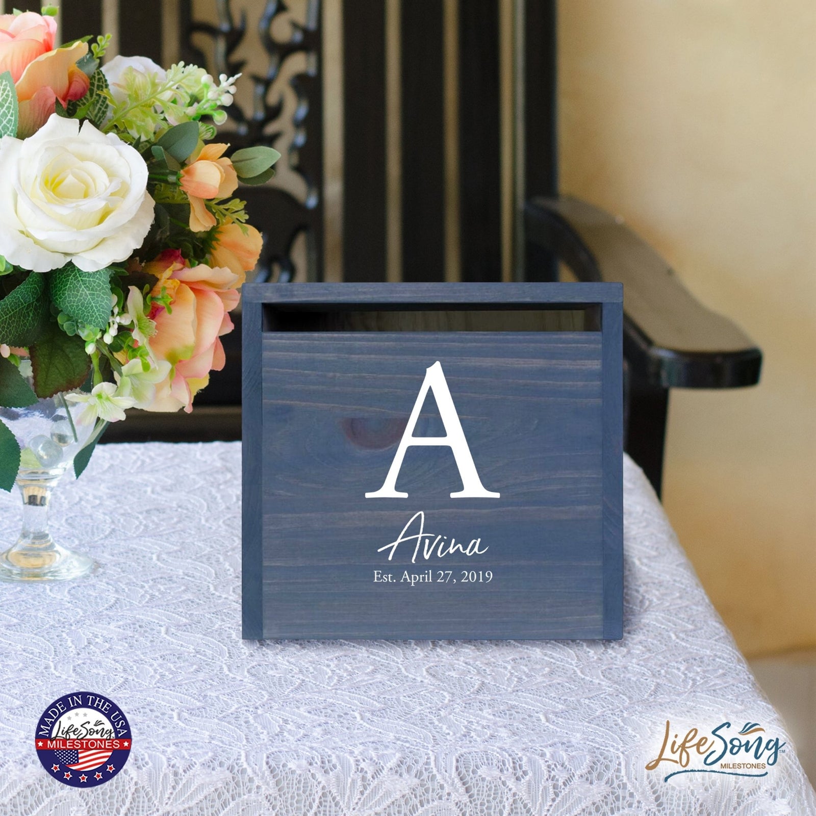 Personalized Wooden Card Box for Wedding Ceremonies, Venues, Receptions, Bridal Showers, and Engagement Parties 13.5x12 - The Avina - LifeSong Milestones
