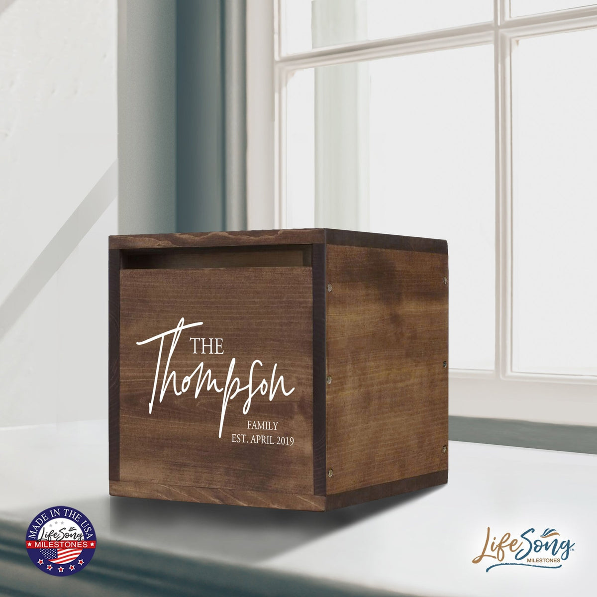 Personalized Wooden Card Box for Wedding Ceremonies, Venues, Receptions, Bridal Showers, and Engagement Parties 13.5x12 - The Thompson - LifeSong Milestones