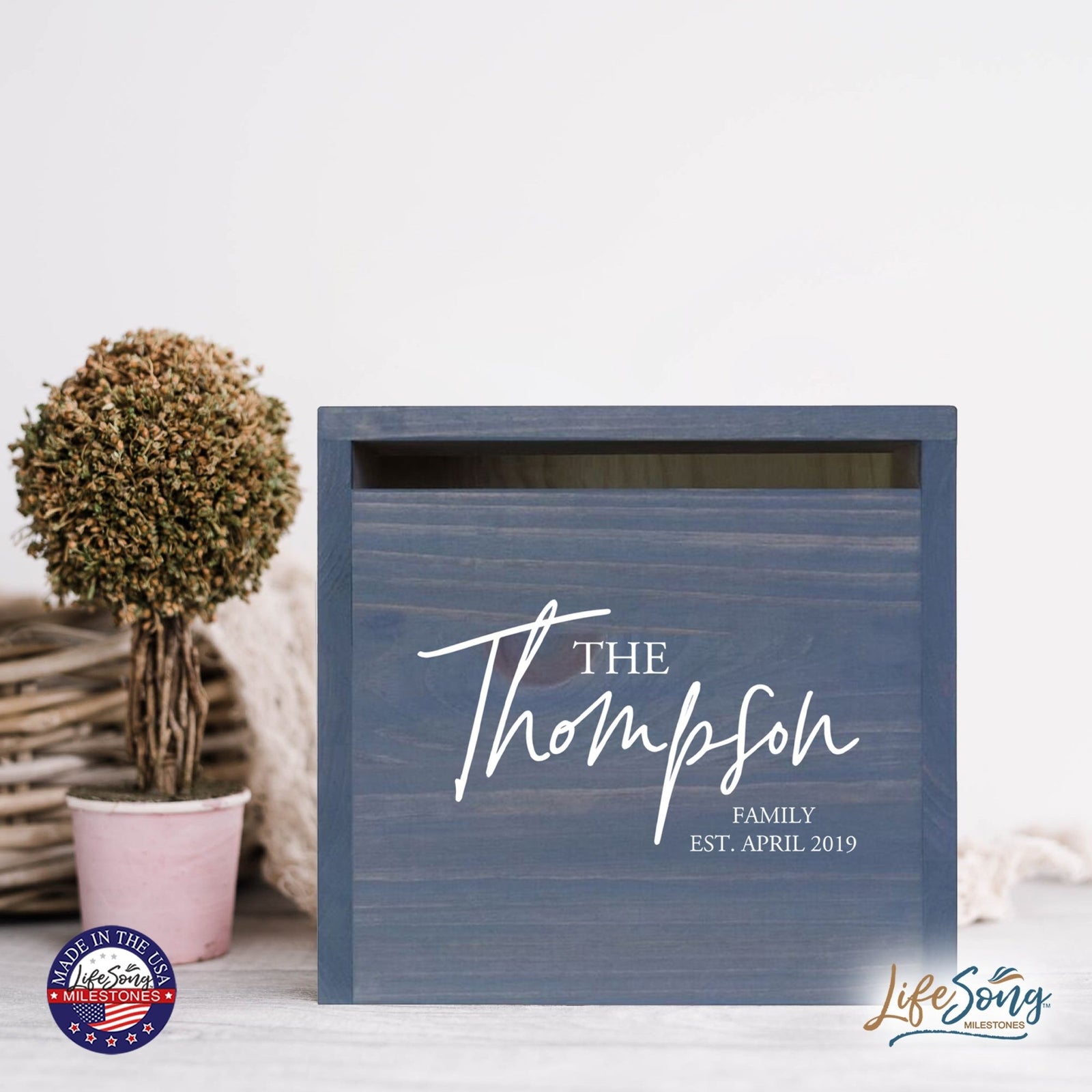 Personalized Wooden Card Box for Wedding Ceremonies, Venues, Receptions, Bridal Showers, and Engagement Parties 13.5x12 - The Thompson - LifeSong Milestones