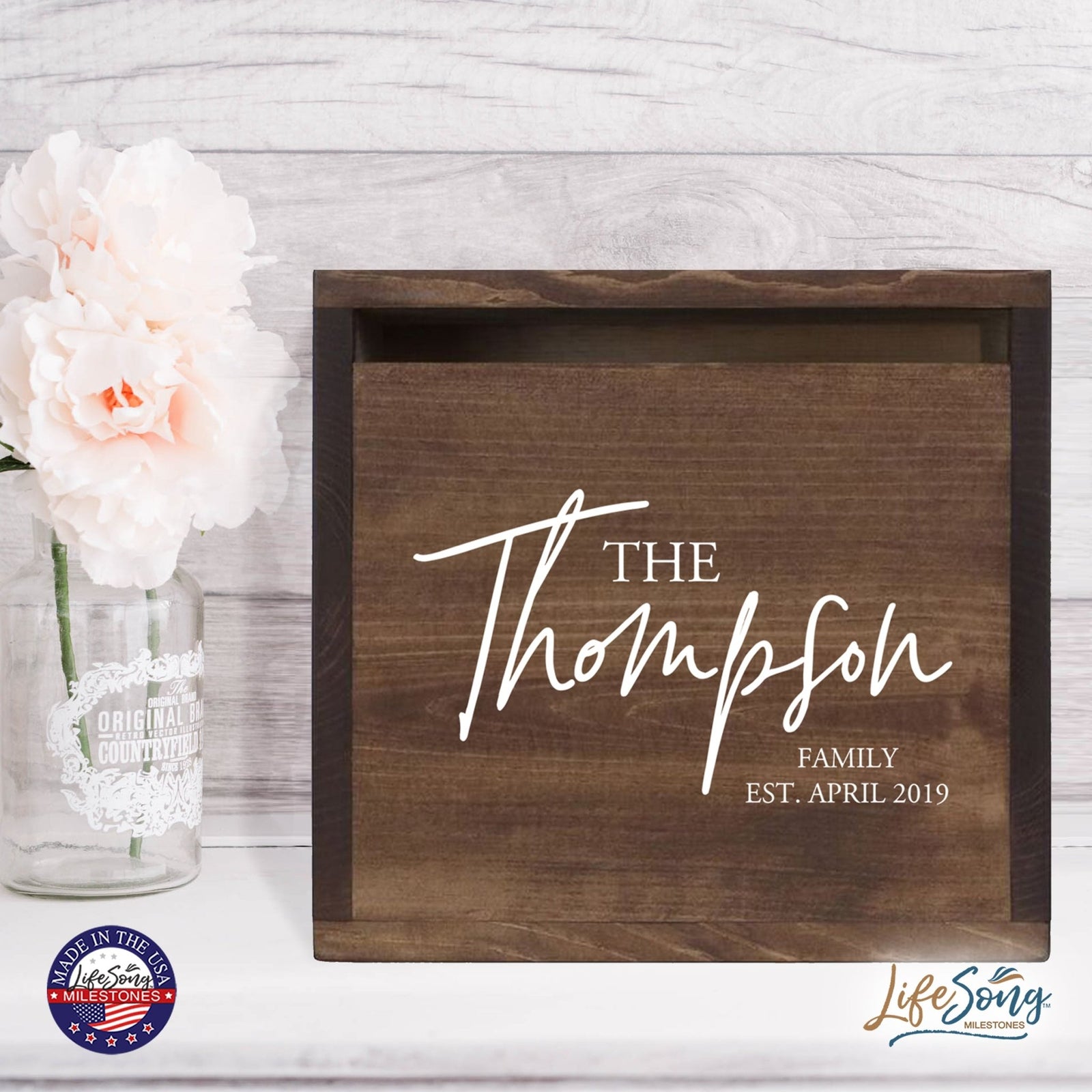 Personalized Wooden Card Box for Wedding Ceremonies, Venues, Receptions, Bridal Showers, and Engagement Parties 13.5x12 - The Thompson - LifeSong Milestones