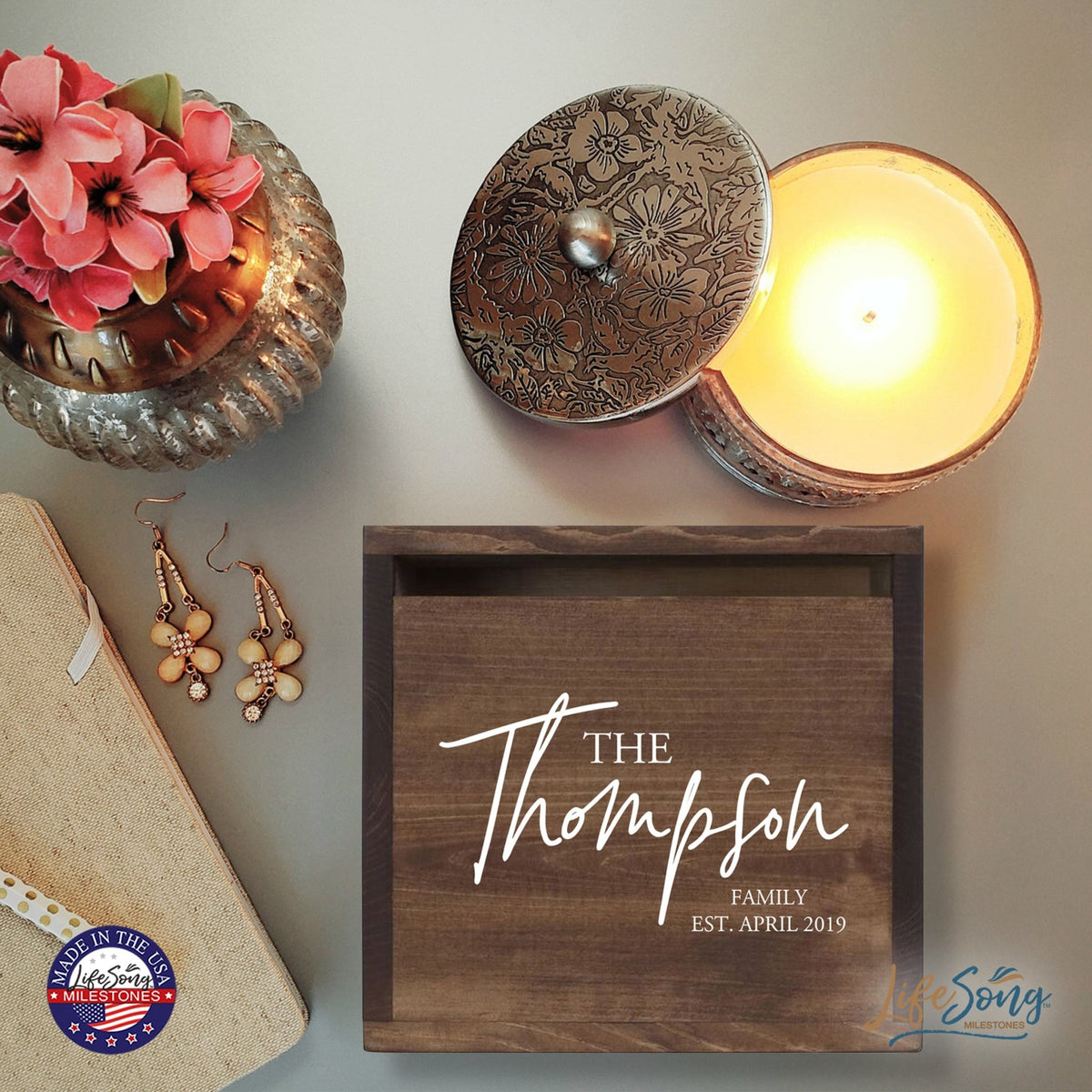 Personalized Wooden Card Box for Wedding Ceremonies, Venues, Receptions, Bridal Showers, and Engagement Parties 13.5x12 - The Thompson - LifeSong Milestones