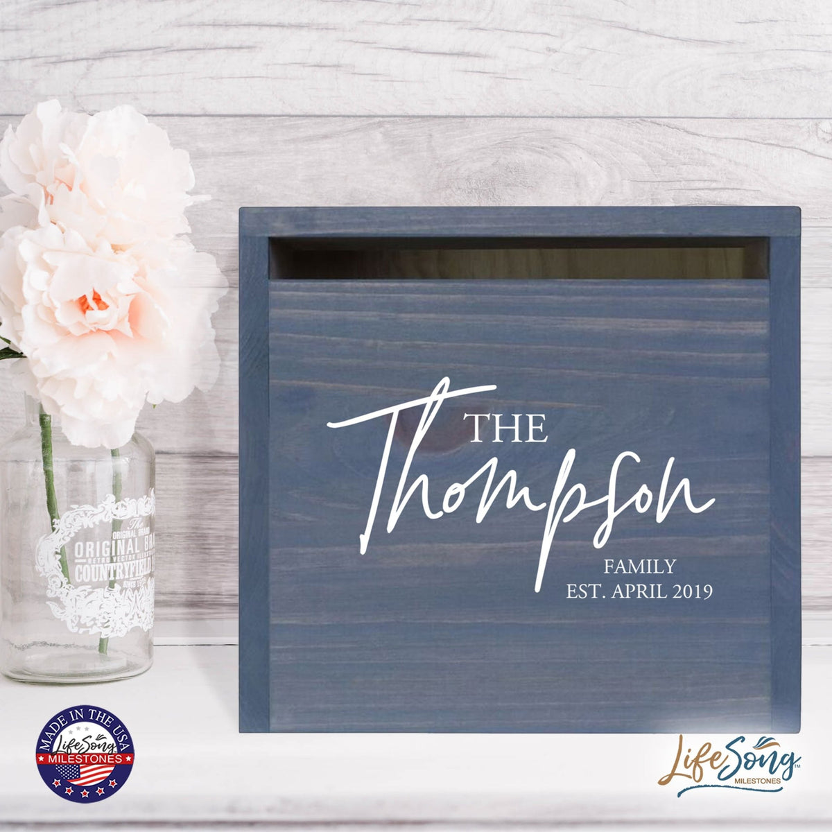 Personalized Wooden Card Box for Wedding Ceremonies, Venues, Receptions, Bridal Showers, and Engagement Parties 13.5x12 - The Thompson - LifeSong Milestones