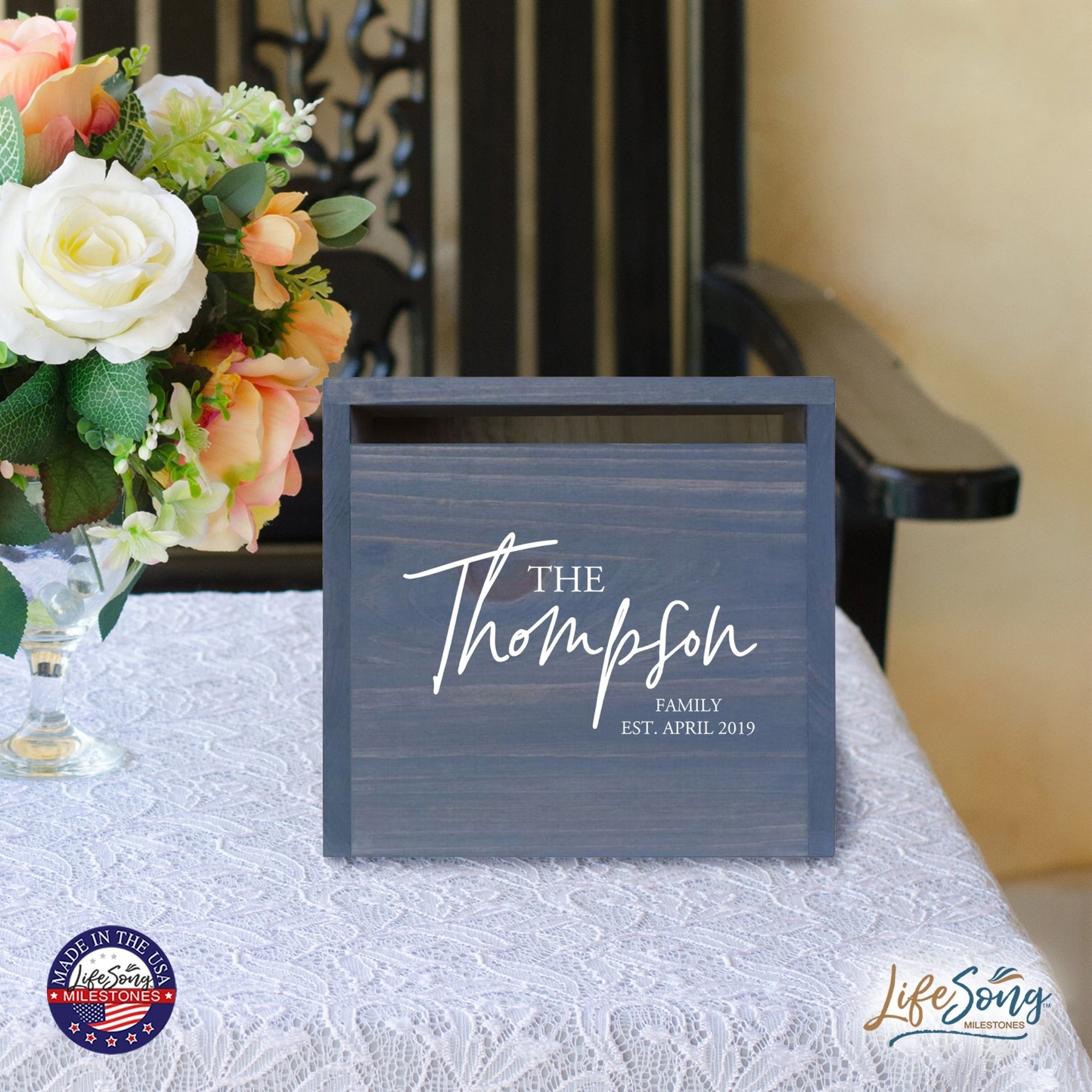 Personalized Wooden Card Box for Wedding Ceremonies, Venues, Receptions, Bridal Showers, and Engagement Parties 13.5x12 - The Thompson - LifeSong Milestones