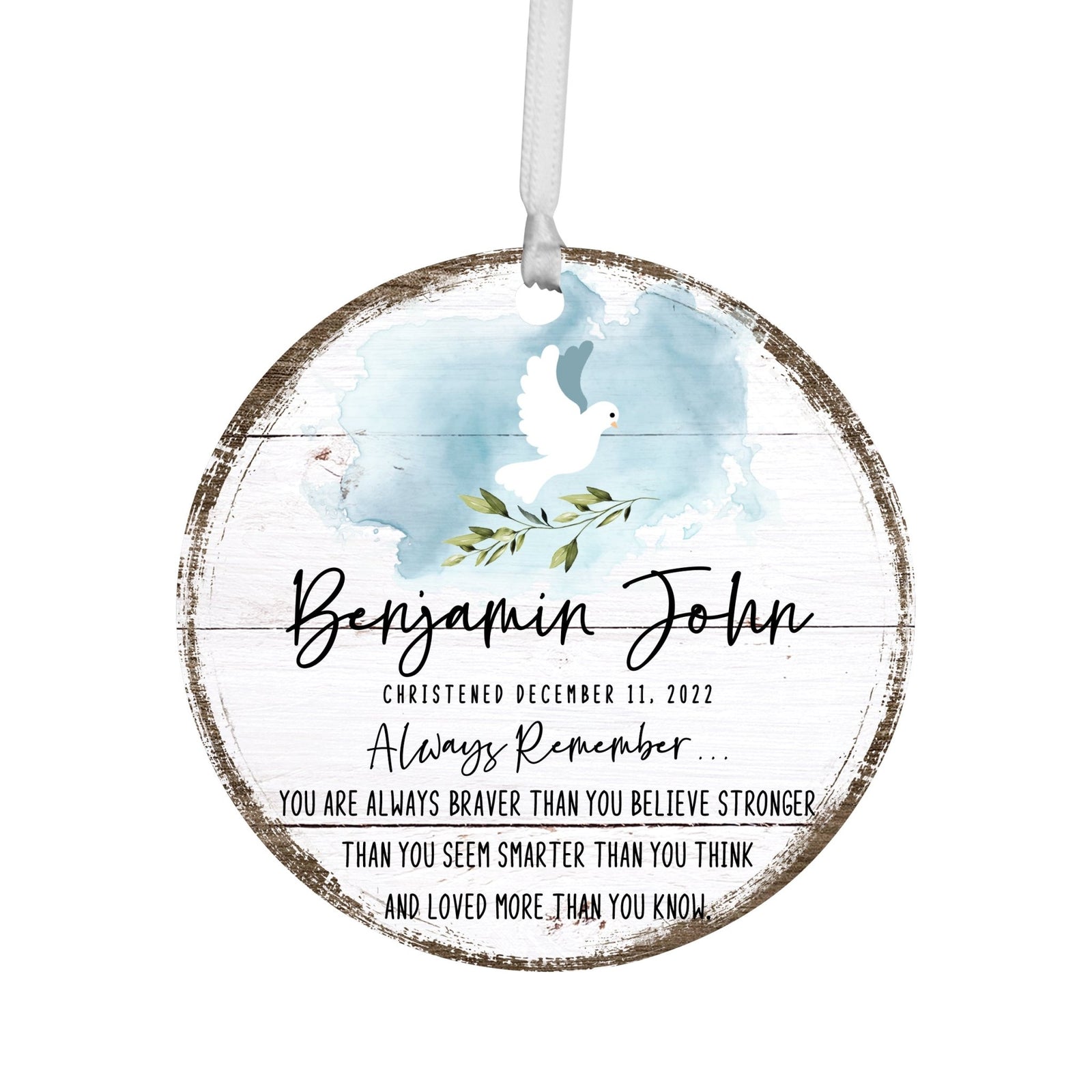 Personalized Wooden Christening Ornament - Be Strong & Courageous - LifeSong Milestones