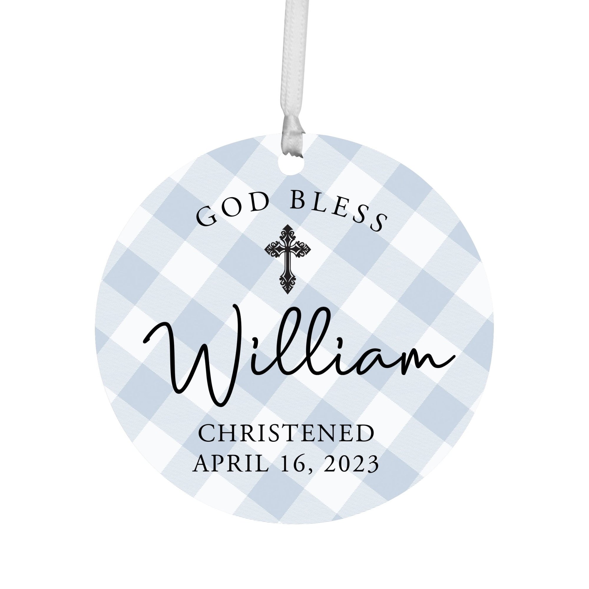 Personalized Wooden Christening Ornament - Be Strong & Courageous - LifeSong Milestones