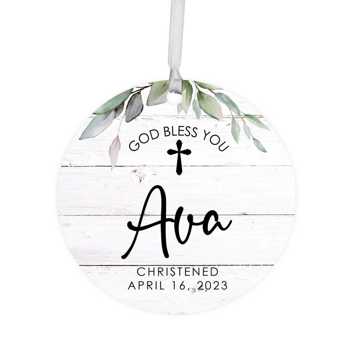 Personalized Wooden Christening Ornament - Be Strong & Courageous - LifeSong Milestones