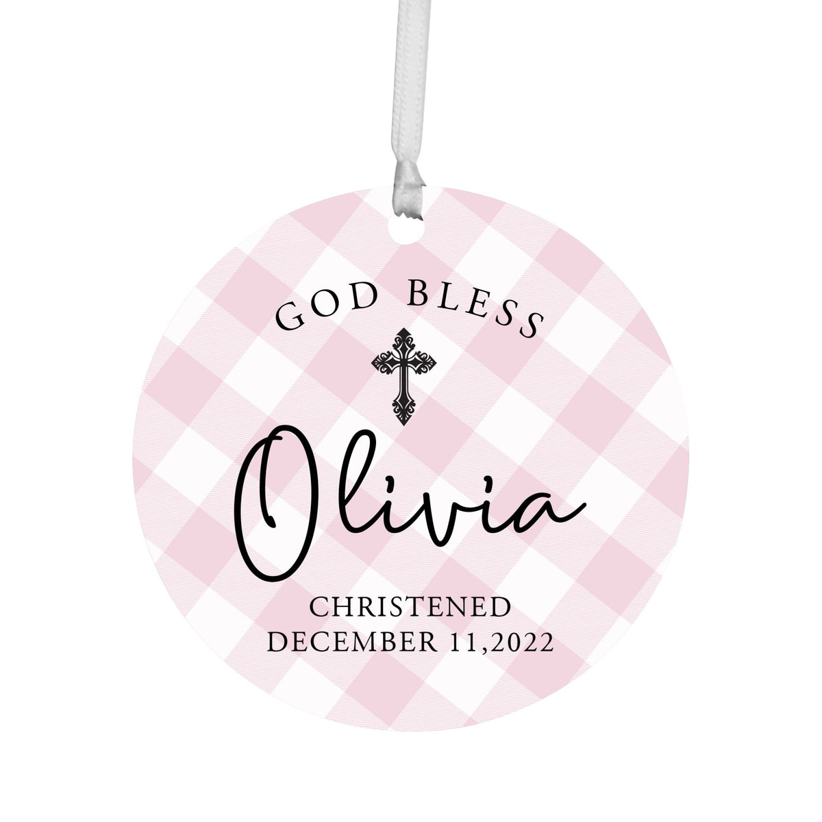 Personalized Wooden Christening Ornament - Be Strong & Courageous - LifeSong Milestones