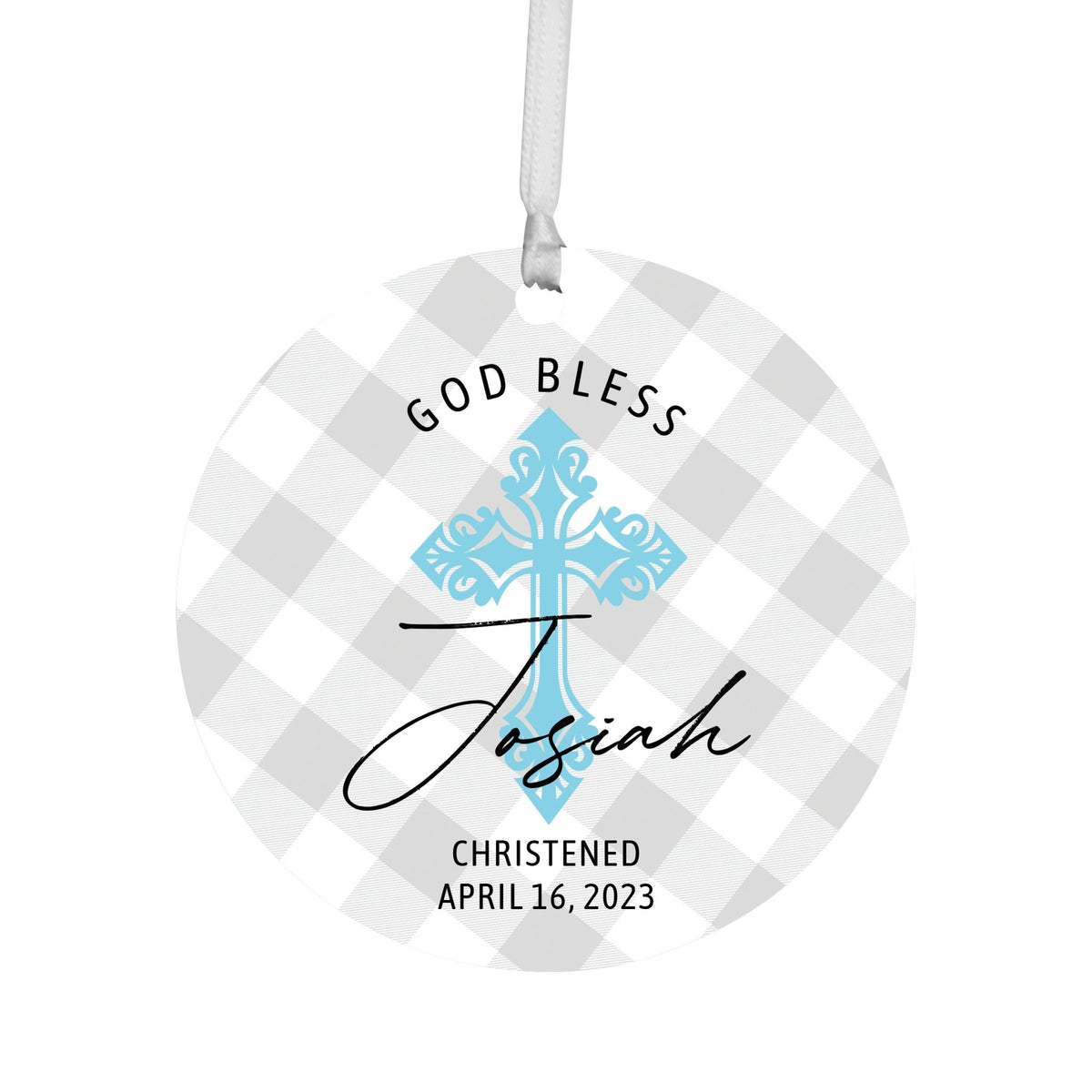 Personalized Wooden Christening Ornament - Be Strong & Courageous - LifeSong Milestones