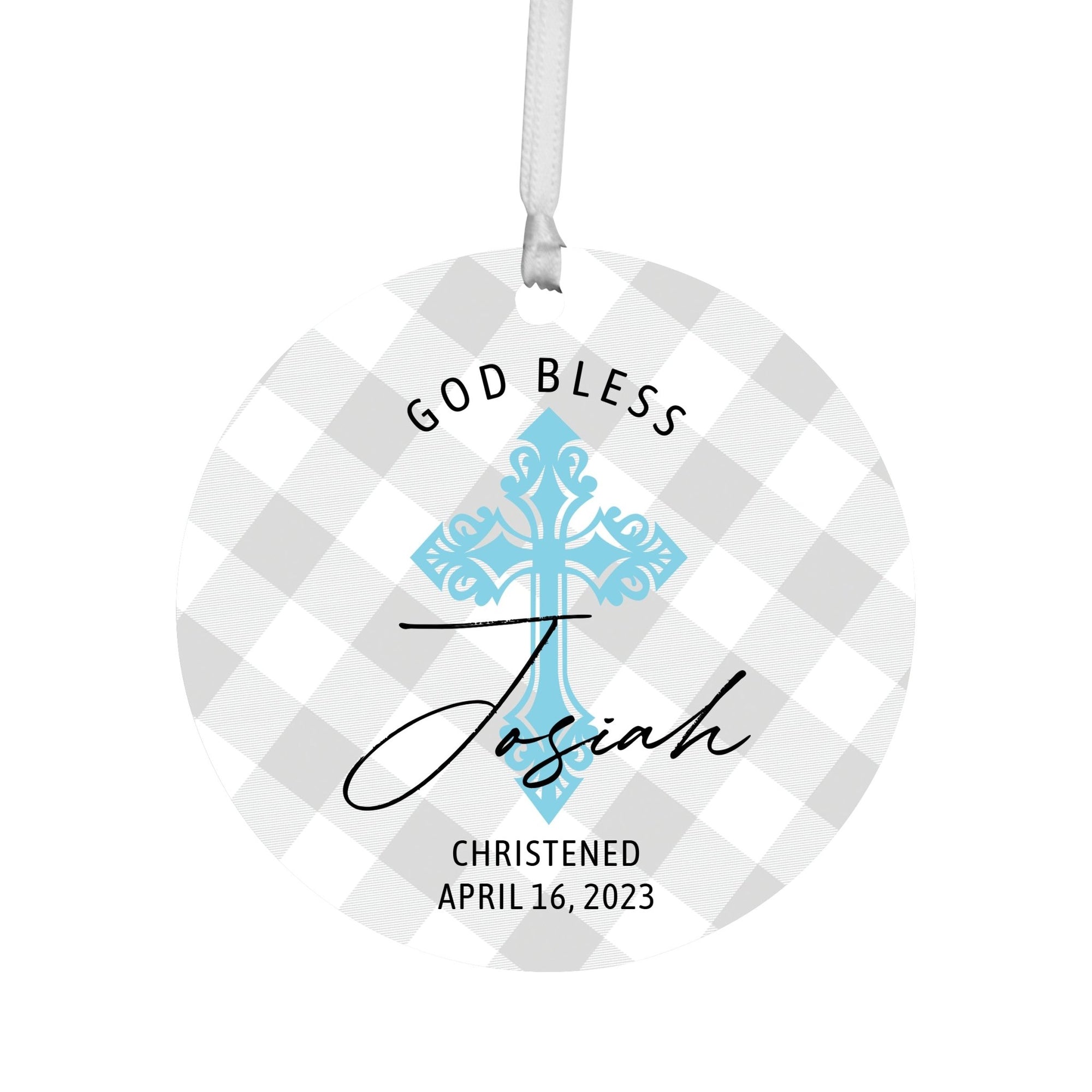 Personalized Wooden Christening Ornament - Be Strong & Courageous - LifeSong Milestones
