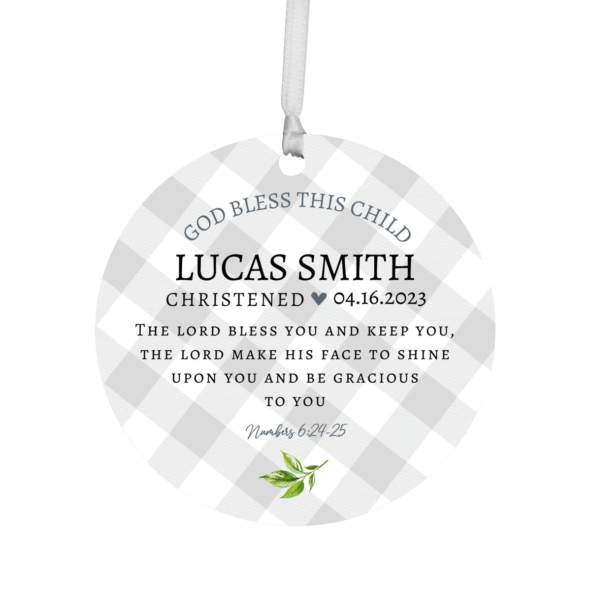 Personalized Wooden Christening Ornament - Be Strong & Courageous - LifeSong Milestones