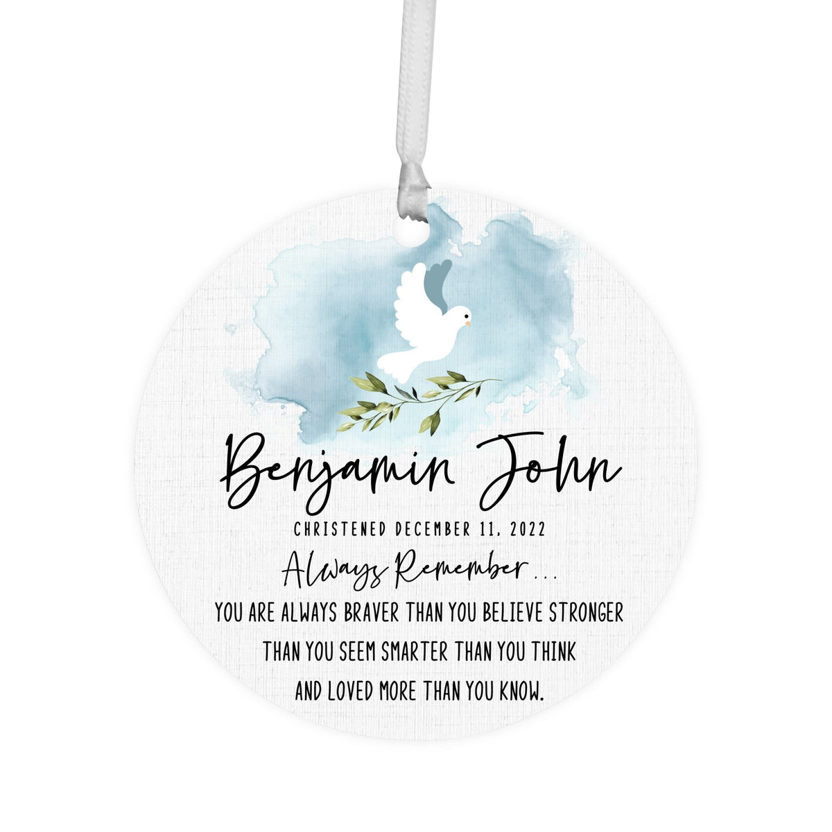 Personalized Wooden Christening Ornament - Be Strong & Courageous - LifeSong Milestones