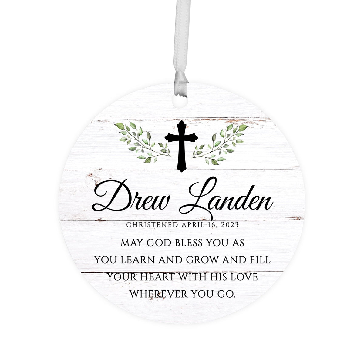 Personalized Wooden Christening Ornament - Be Strong & Courageous - LifeSong Milestones