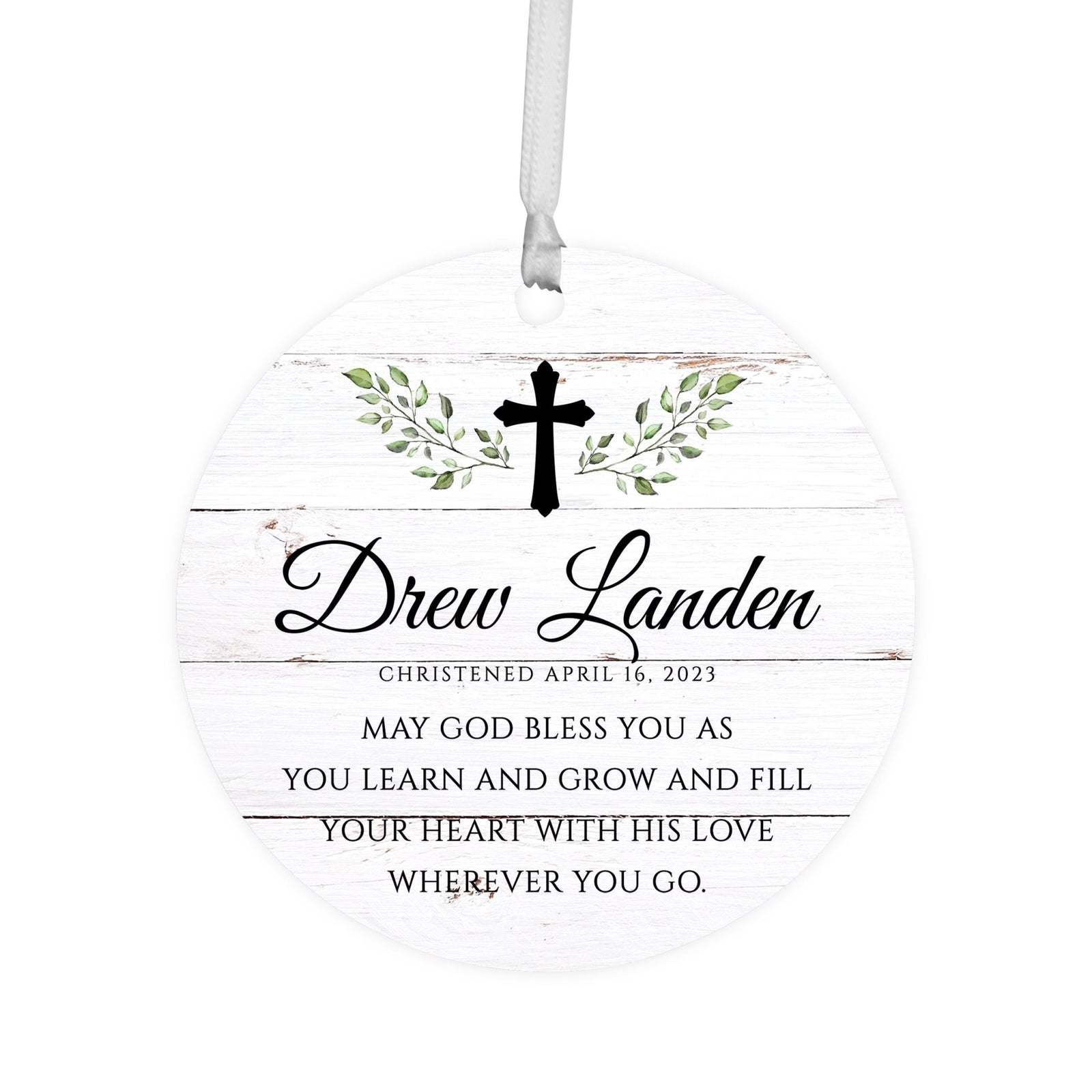 Personalized Wooden Christening Ornament - Be Strong & Courageous - LifeSong Milestones
