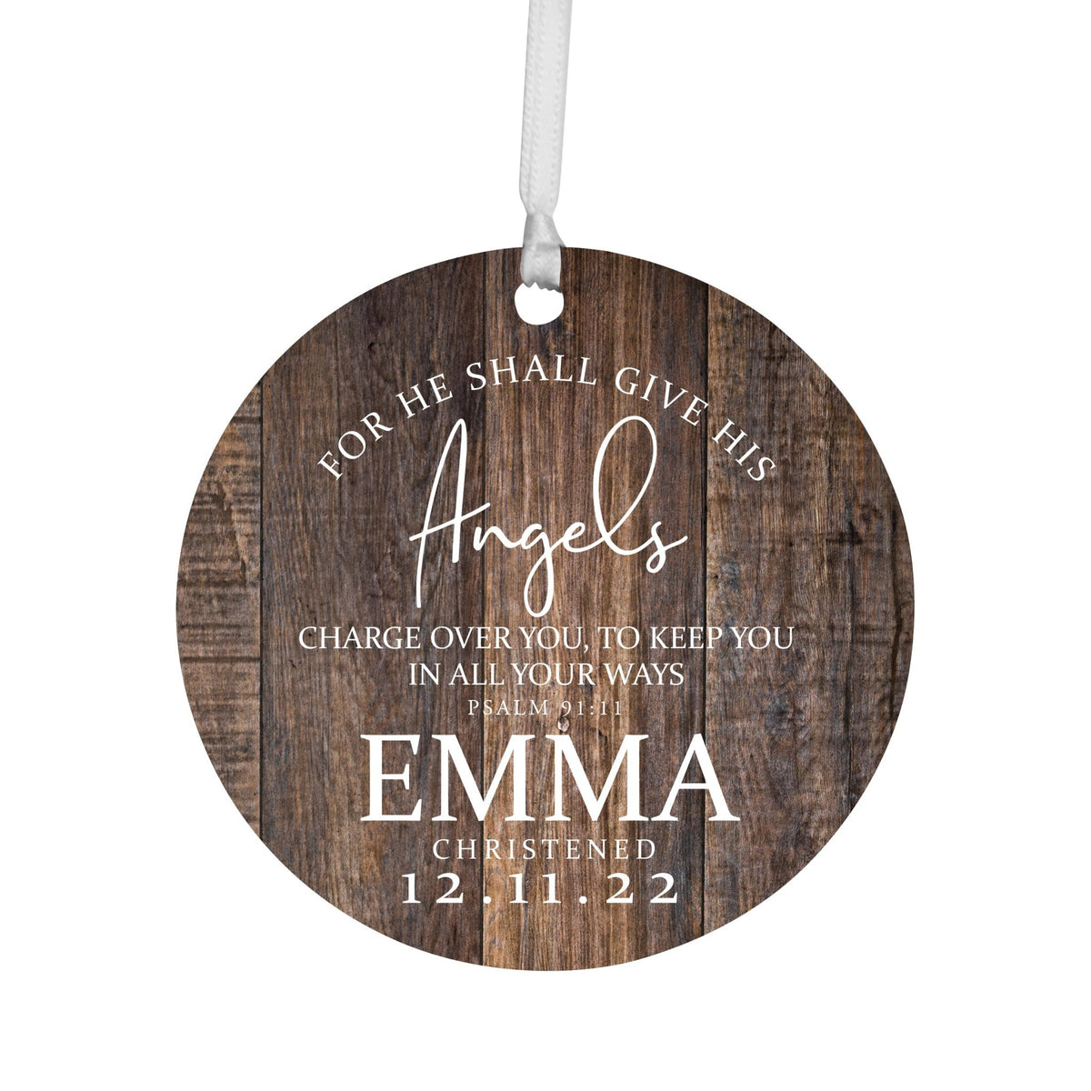 Personalized Wooden Christening Ornament - Be Strong & Courageous - LifeSong Milestones
