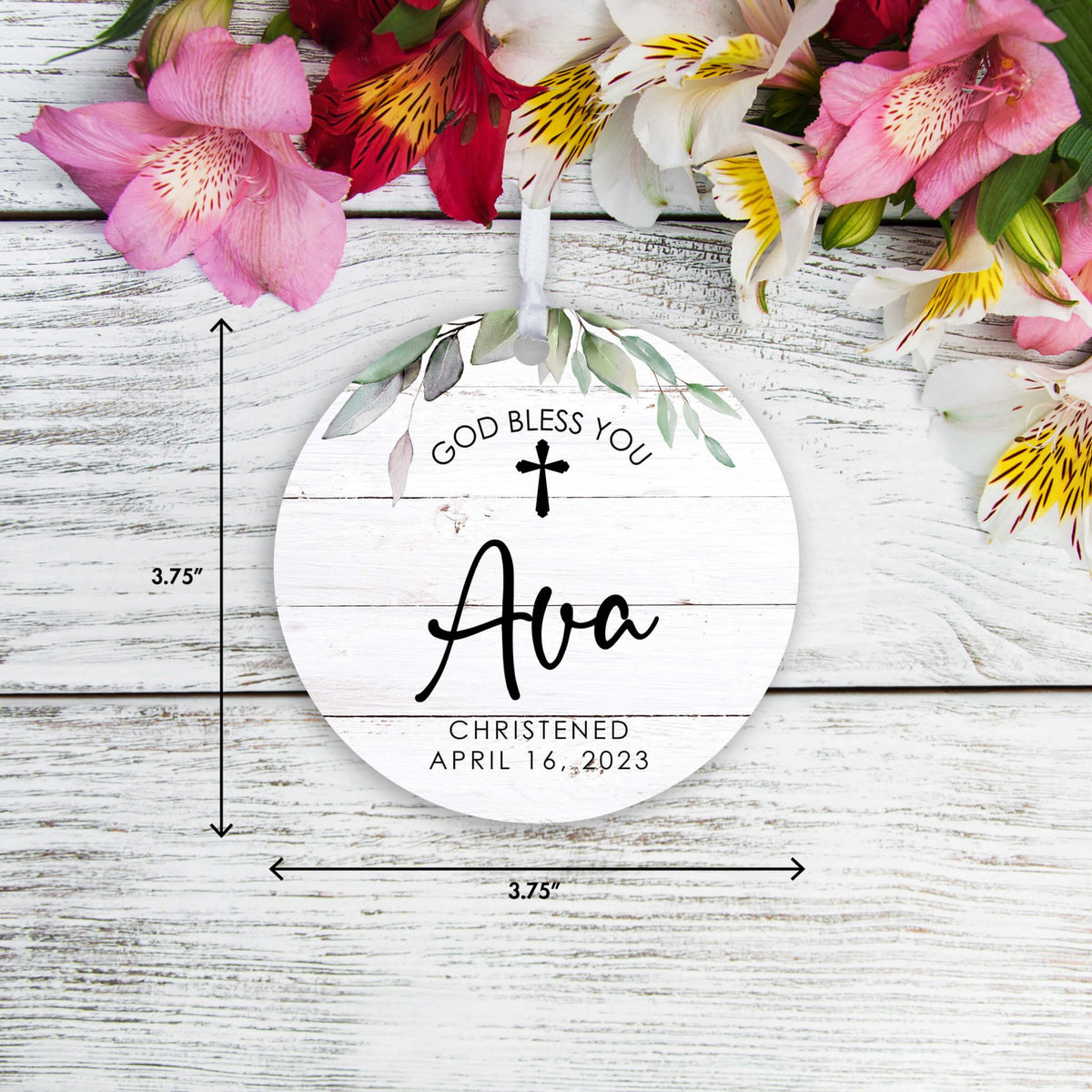 Personalized Wooden Christening Ornament - Be Strong & Courageous - LifeSong Milestones