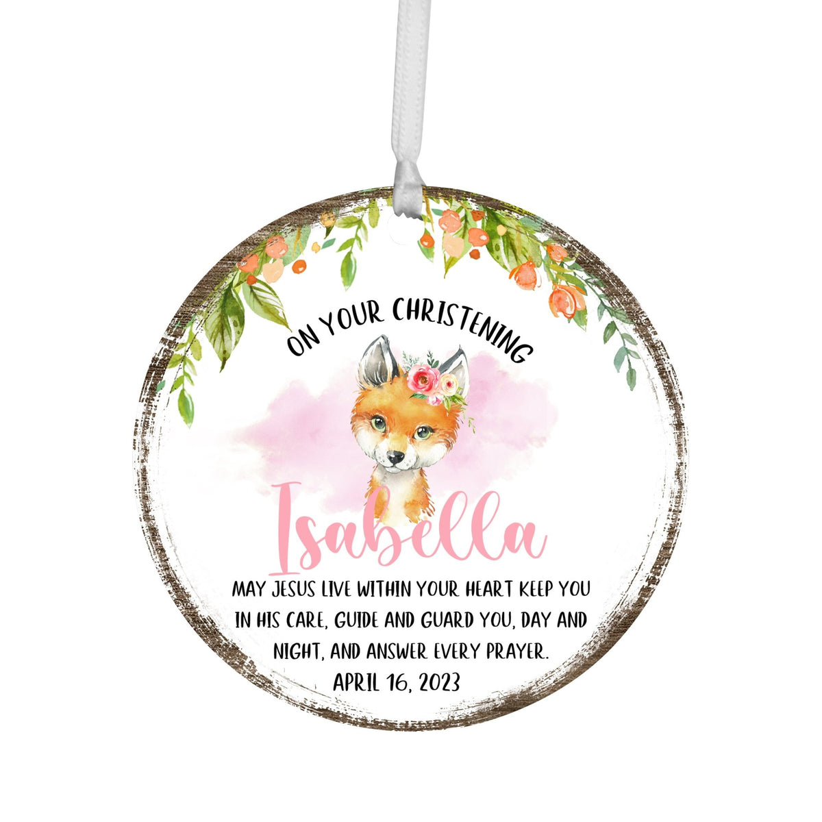 Personalized Wooden Christening Ornament - Be Strong & Courageous - LifeSong Milestones