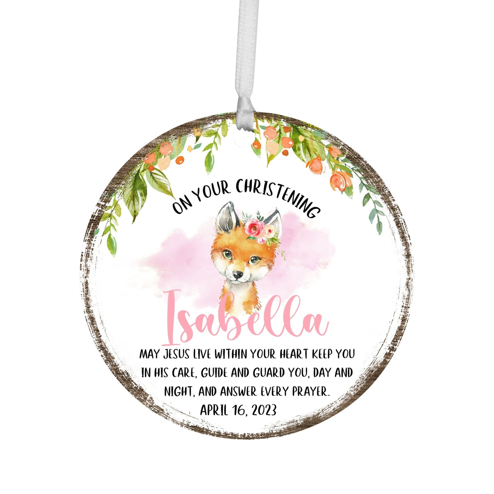 Personalized Wooden Christening Ornament - Be Strong & Courageous - LifeSong Milestones
