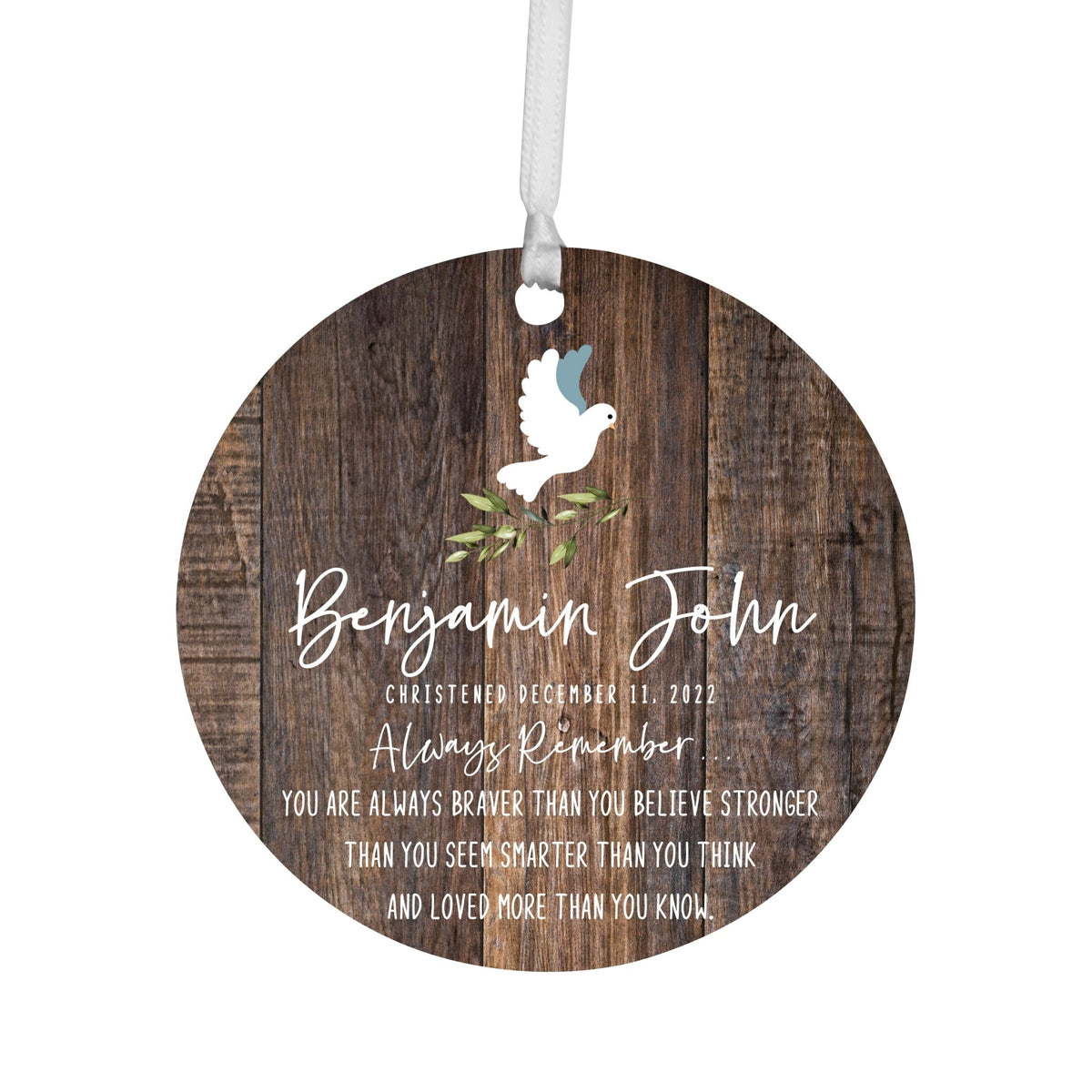 Personalized Wooden Christening Ornament - Be Strong & Courageous - LifeSong Milestones