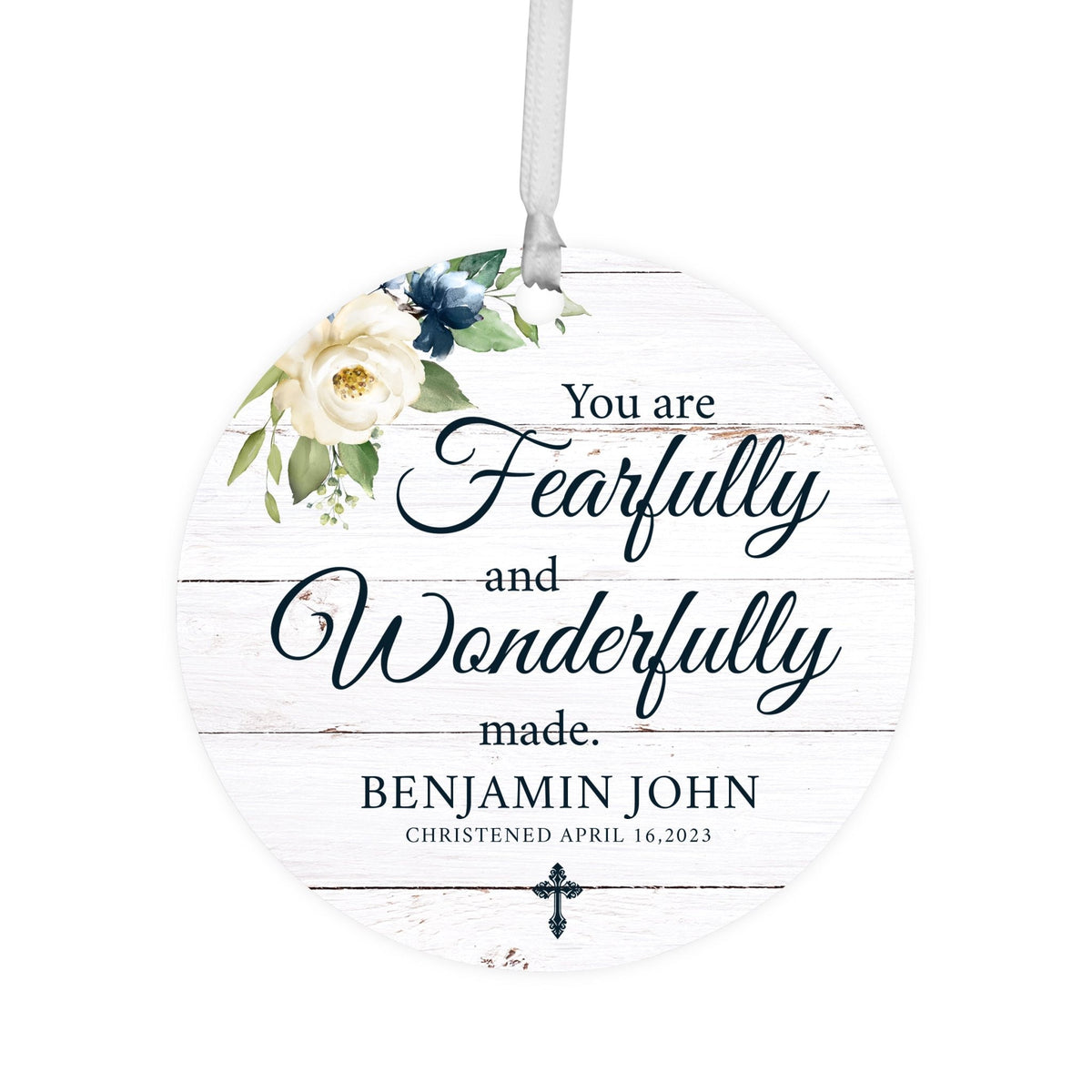 Personalized Wooden Christening Ornament - Be Strong & Courageous - LifeSong Milestones