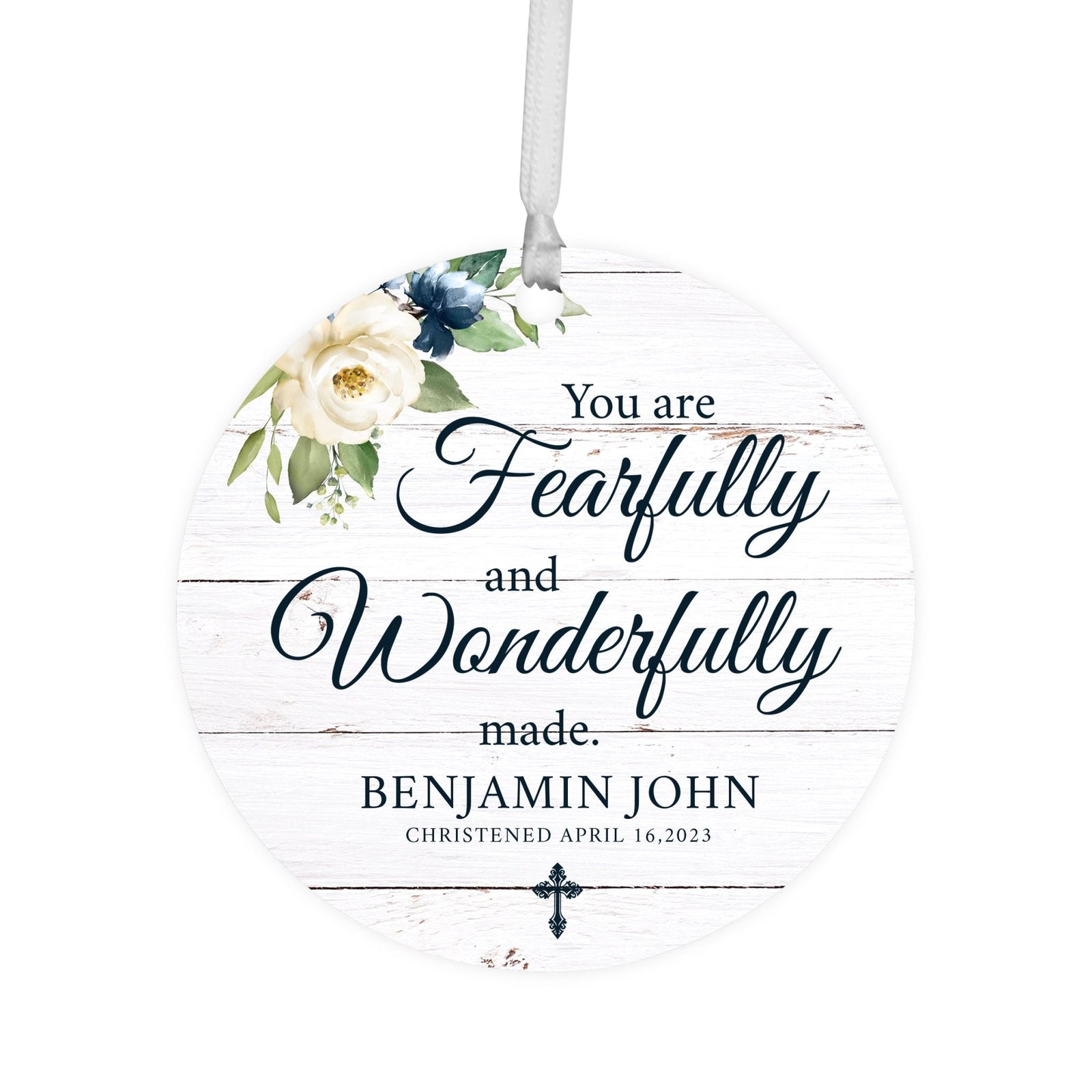 Personalized Wooden Christening Ornament - Be Strong & Courageous - LifeSong Milestones