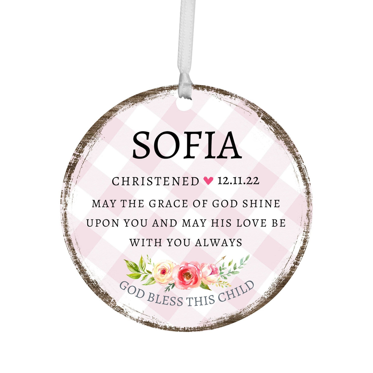 Personalized Wooden Christening Ornament - Be Strong & Courageous - LifeSong Milestones