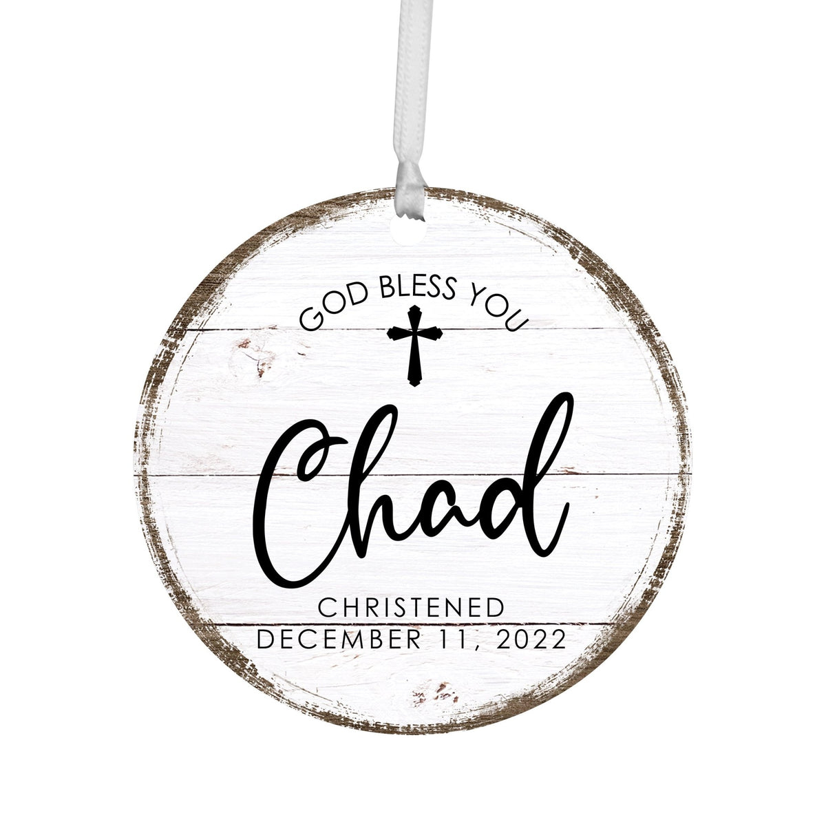 Personalized Wooden Christening Ornament - Be Strong & Courageous - LifeSong Milestones