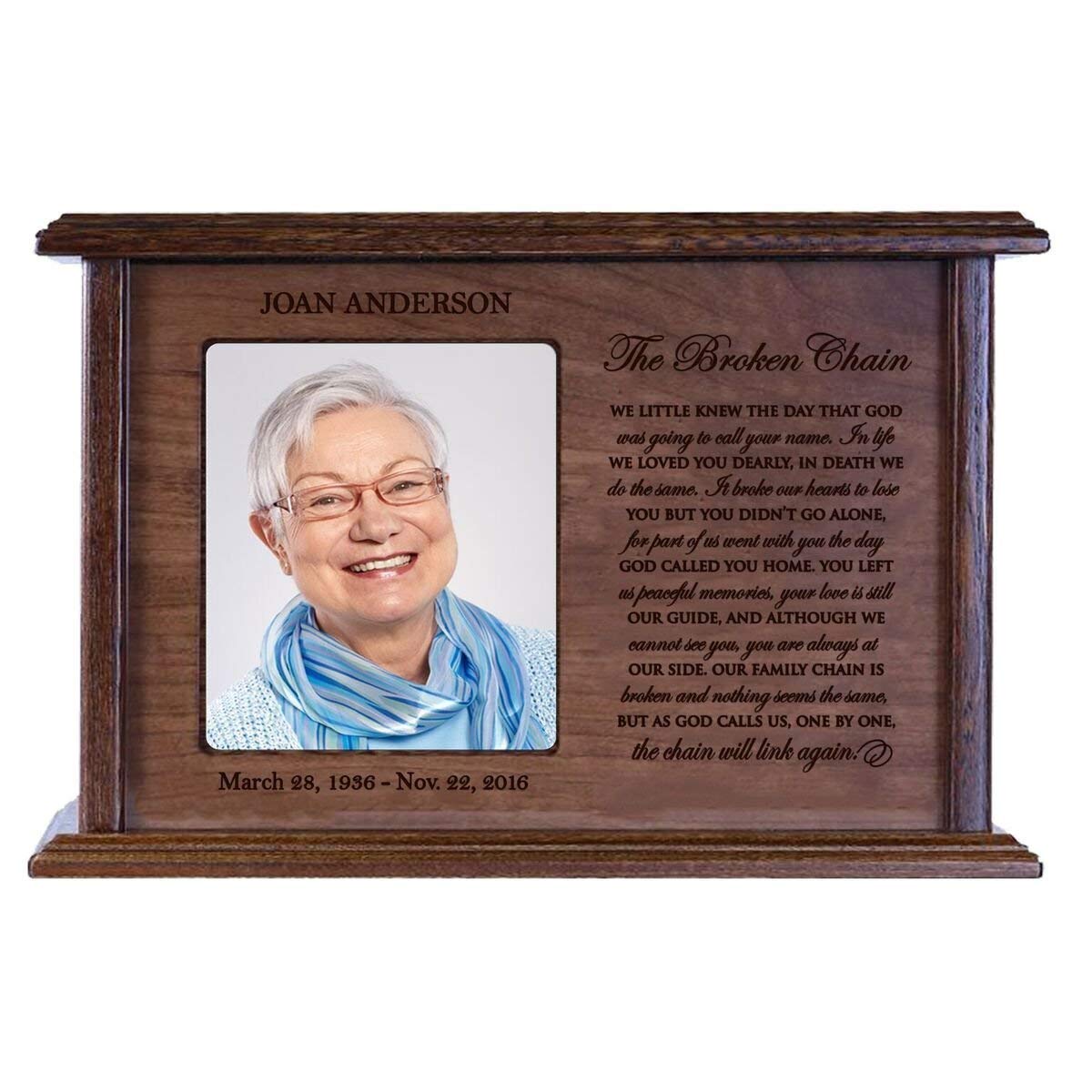 Personalized Wooden Cremation Urn Box - The Broken Chain - LifeSong Milestones