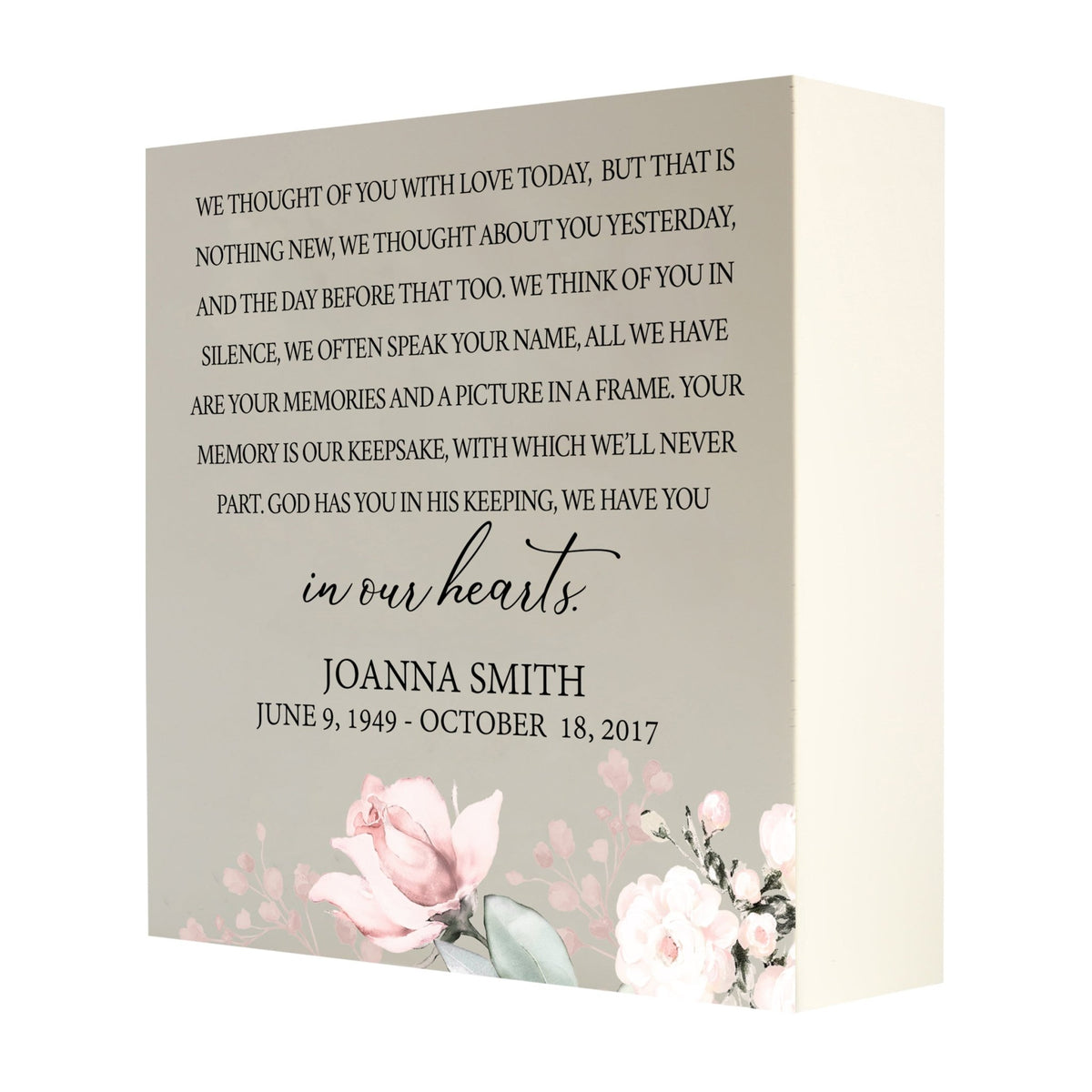 Personalized Wooden Cremation Urn Keepsake Shadow Box 10x10 holds 189 cu in of Human Ashes - We Thought Of You (Ivory) - LifeSong Milestones