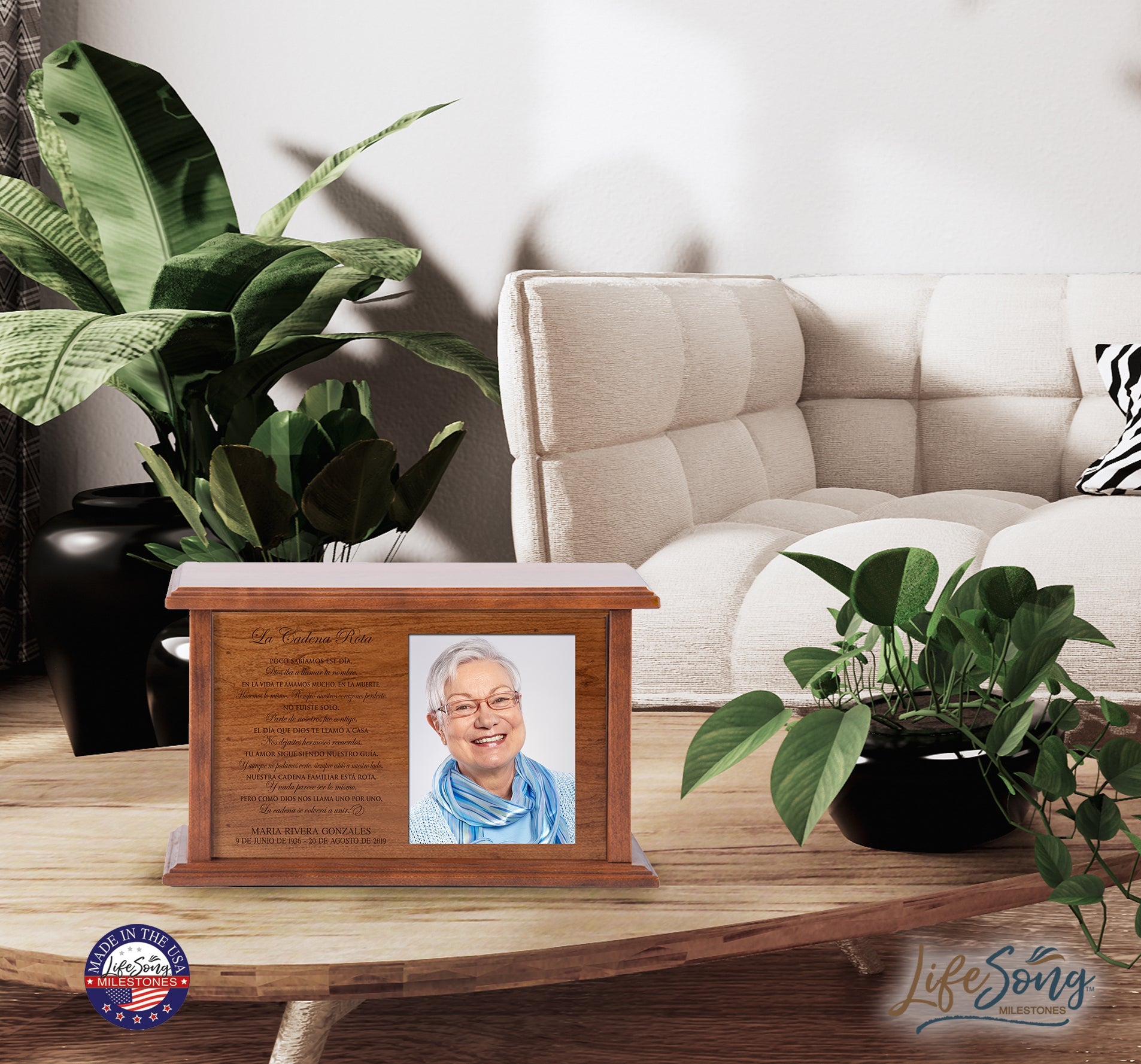 Personalized Wooden Cremation Urn with Picture Frame La Cadena Rota - LifeSong Milestones
