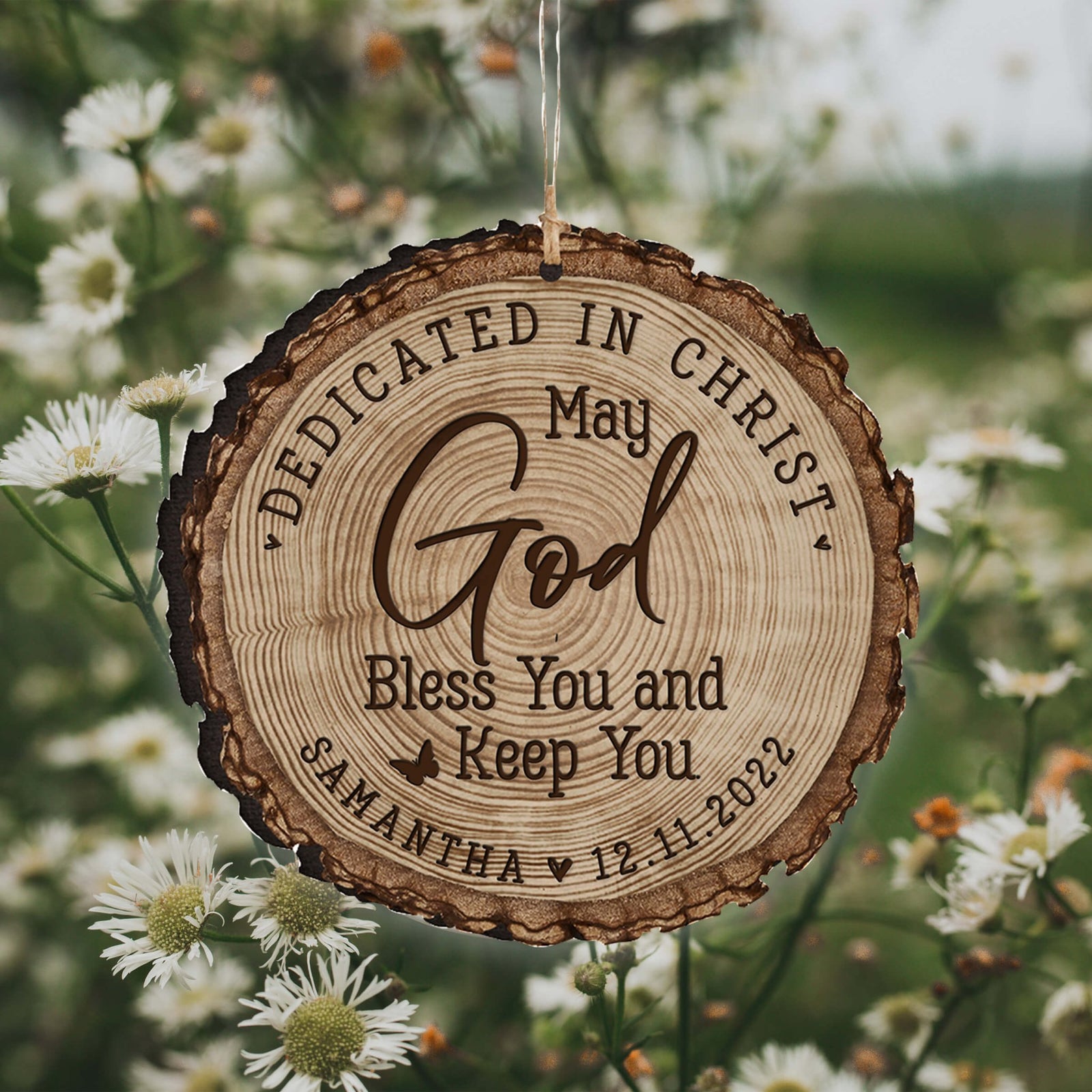 Personalized Wooden Dedication Barky Ornament - Dedicated In Christ - LifeSong Milestones